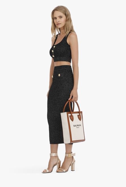 Long black knit and lurex high-waisted skirt with gold-tone buttons - 2