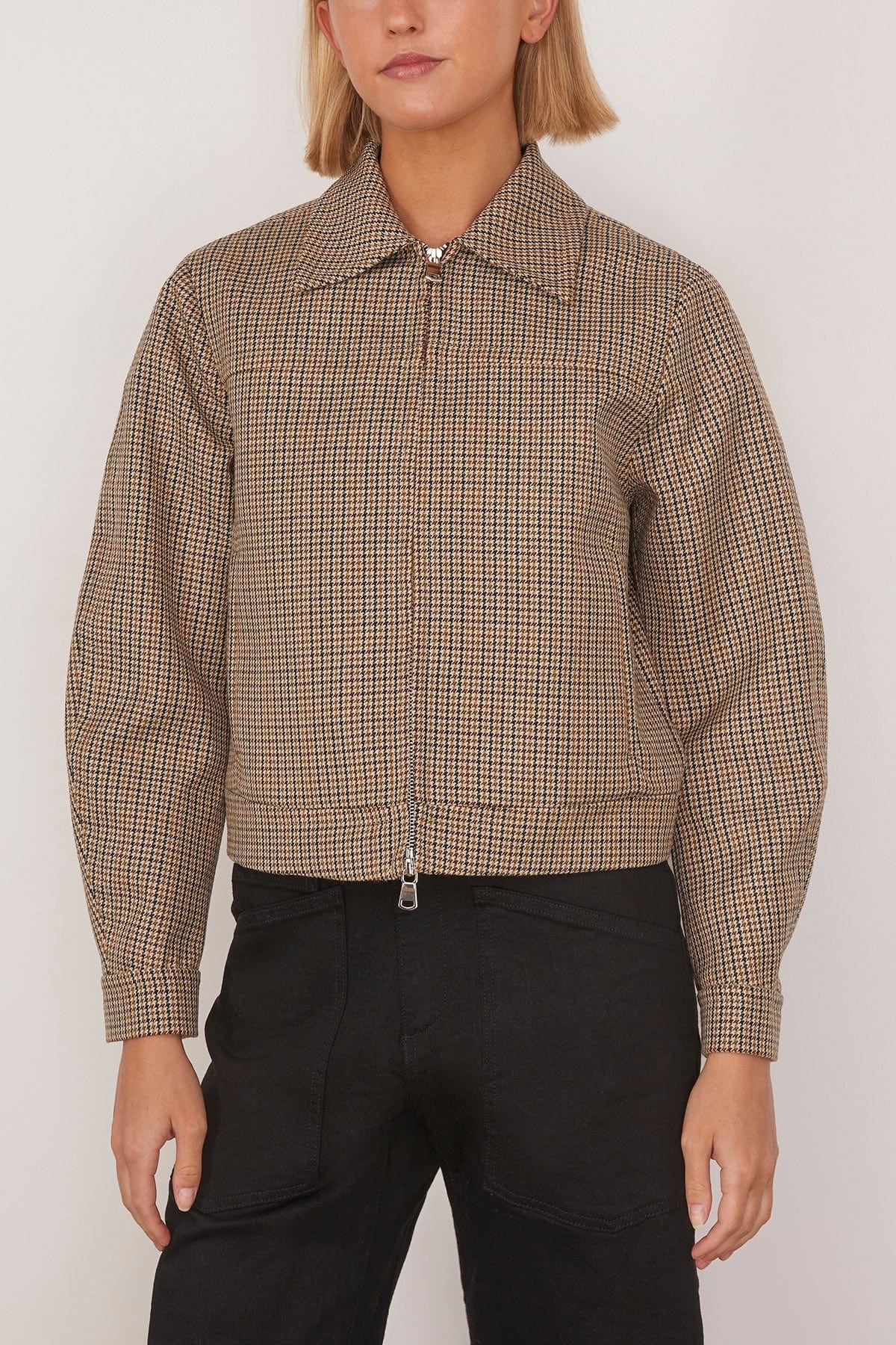 Tailored Checked Wool Zip Jacket in Houndstooth Check - 3