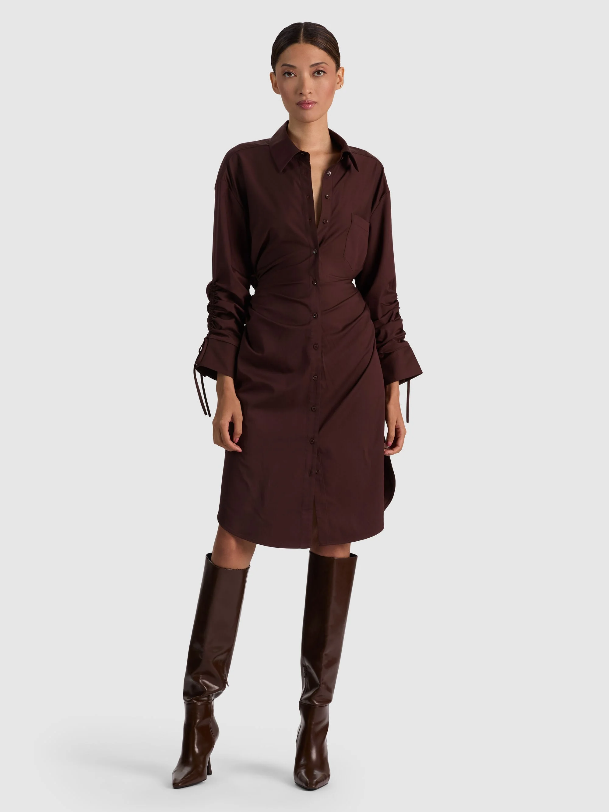 DENISE MIDI SHIRT DRESS - DARK CHOCOLATE - 1