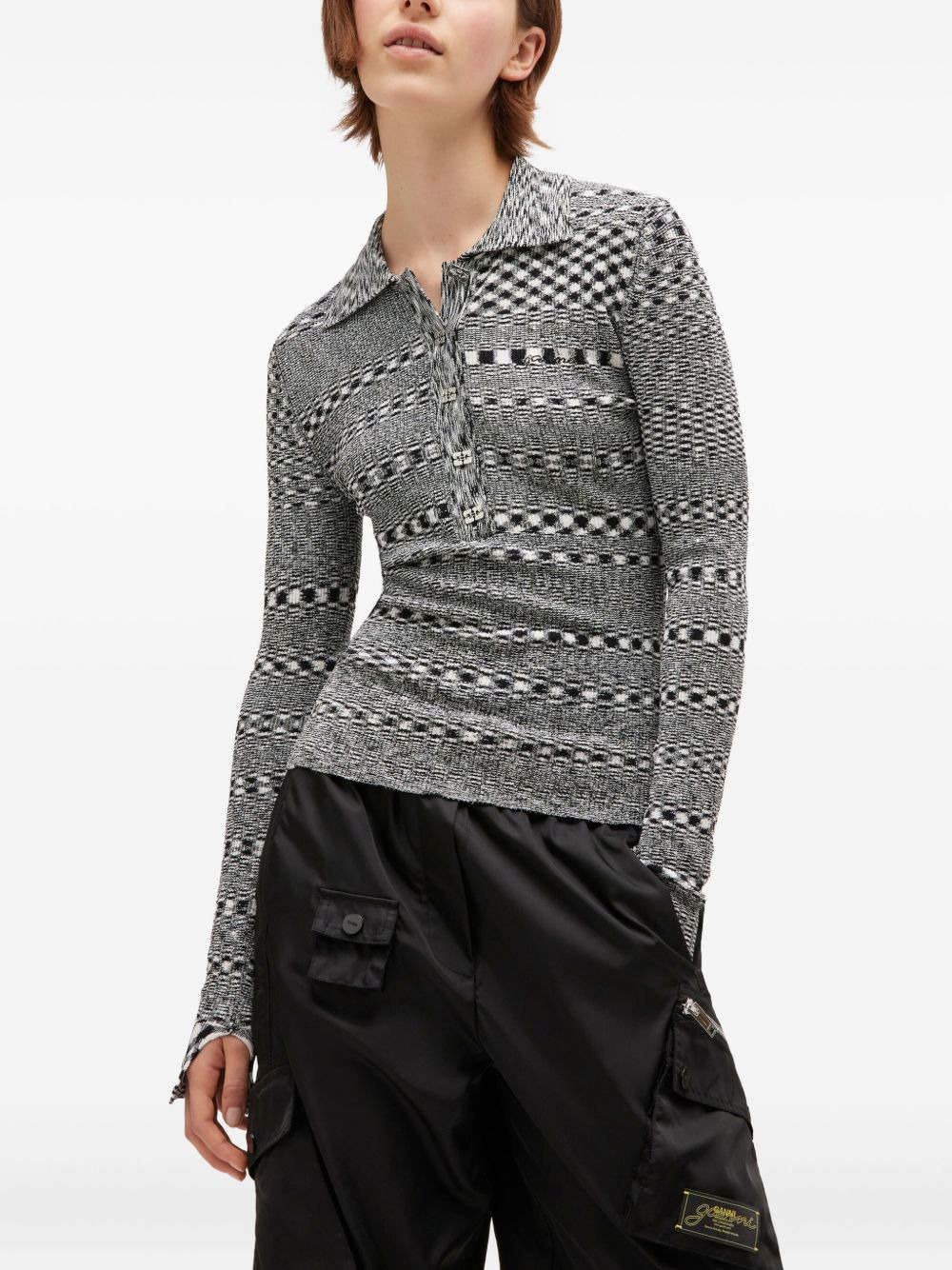 space-dye check polo neck top - 3