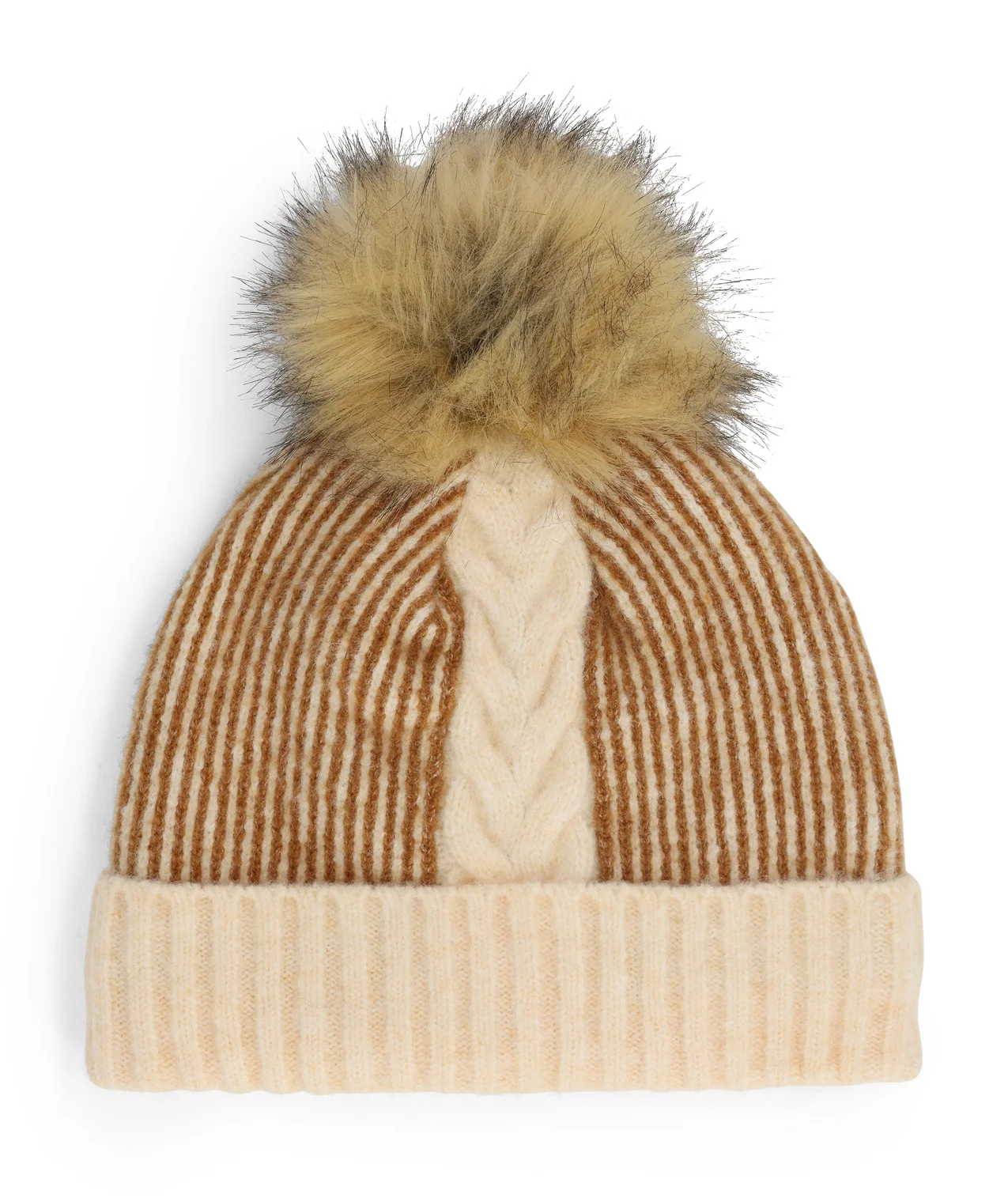 Womens Plait Pom Hat - Sanddune - 1