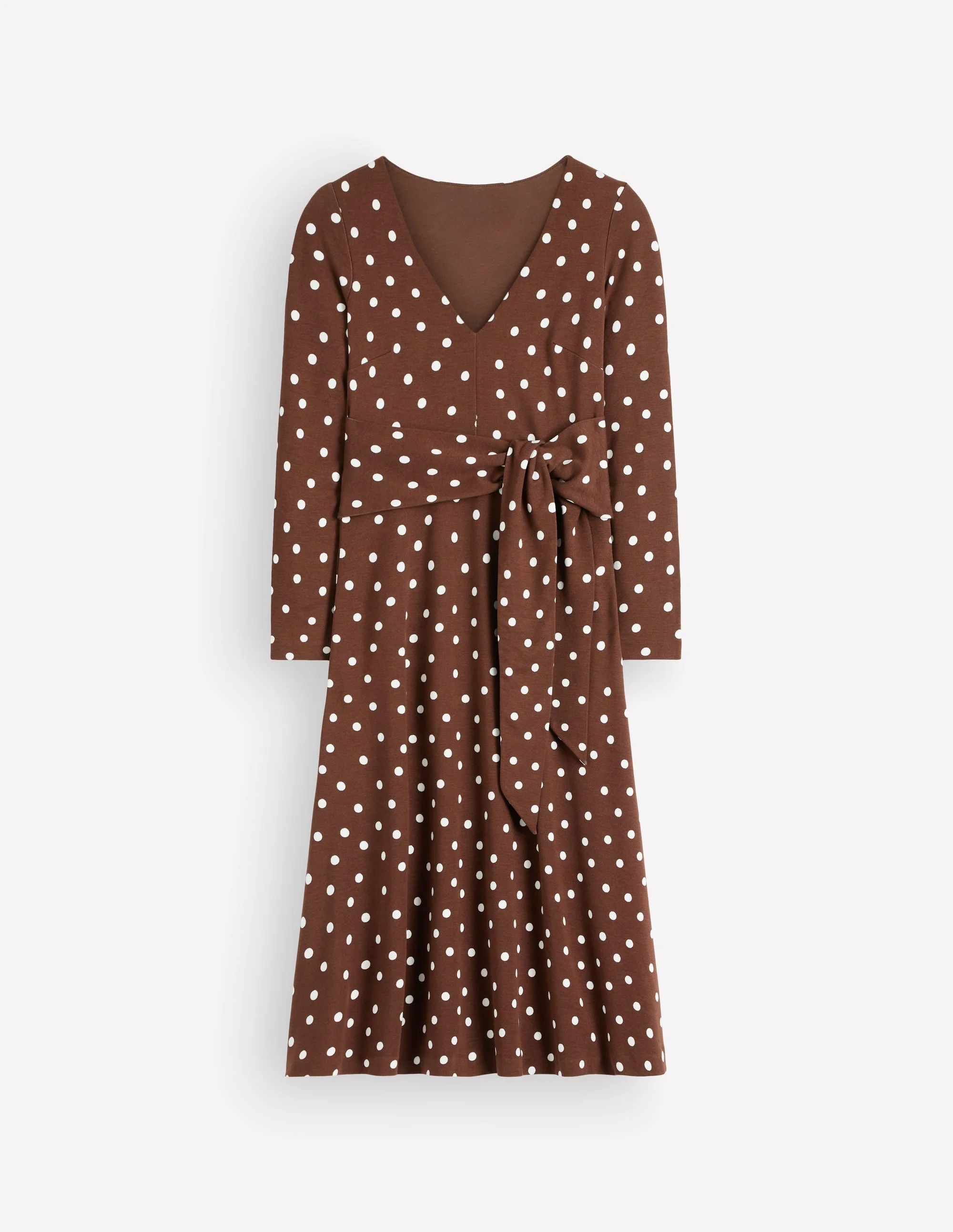 Tie Waist Ponte Dress-Raw Umber, Painted Dot - 1