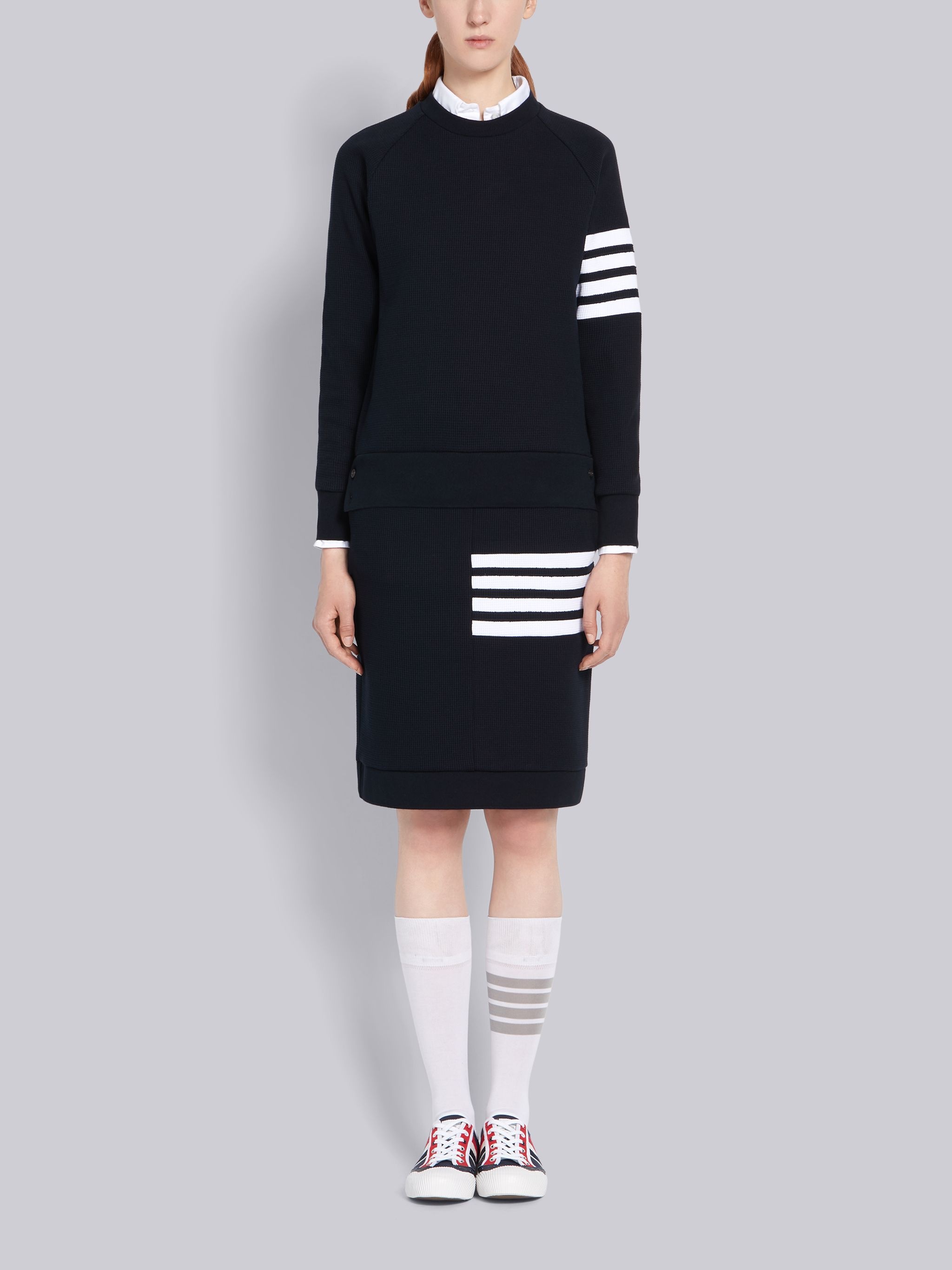 Navy Waffle Knit Sack 4-Bar Skirt - 4