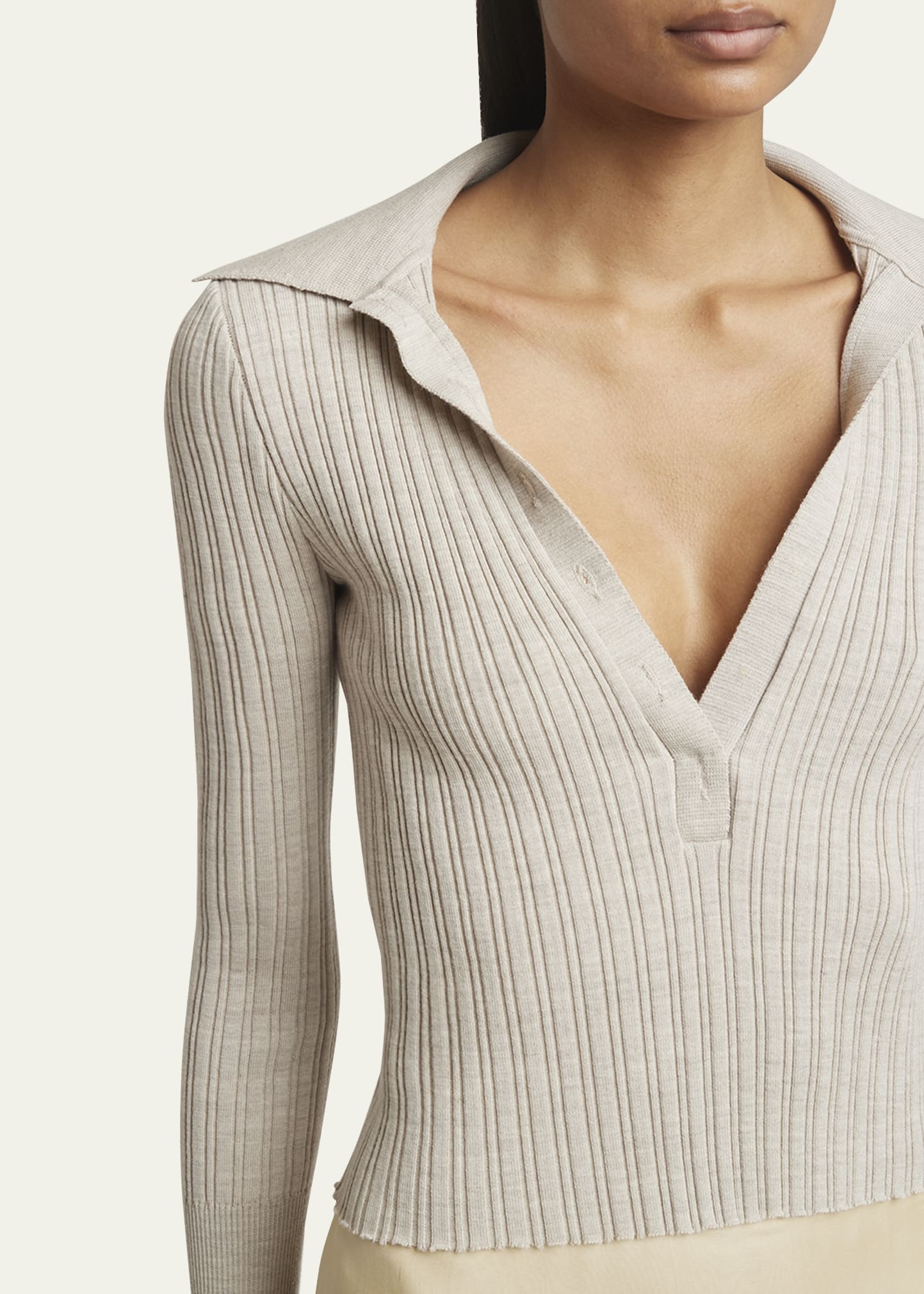 Ribbed Polo Long-Sleeve Top - 5