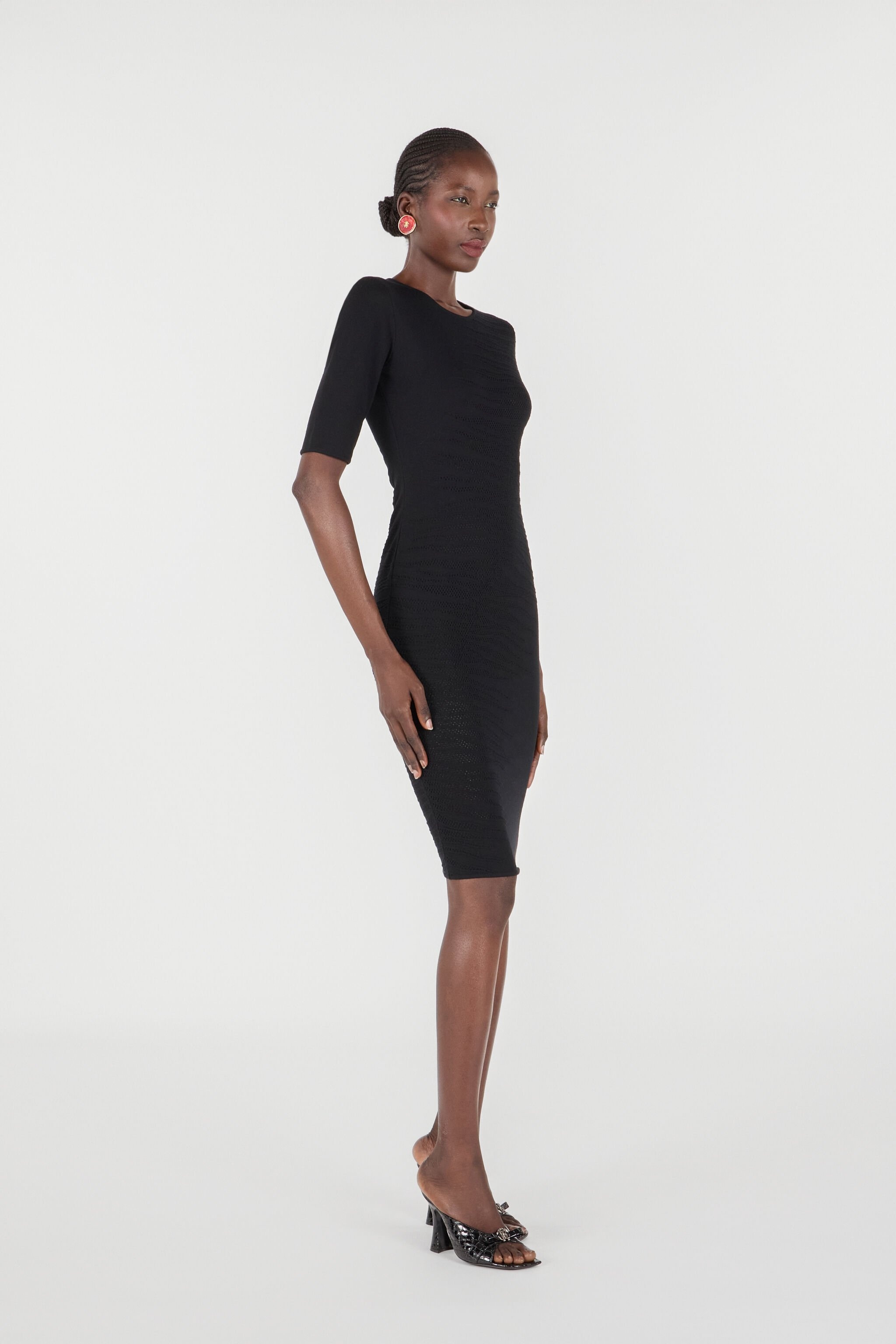 Midi Dress With White Tigress Openwork Detailing - 3