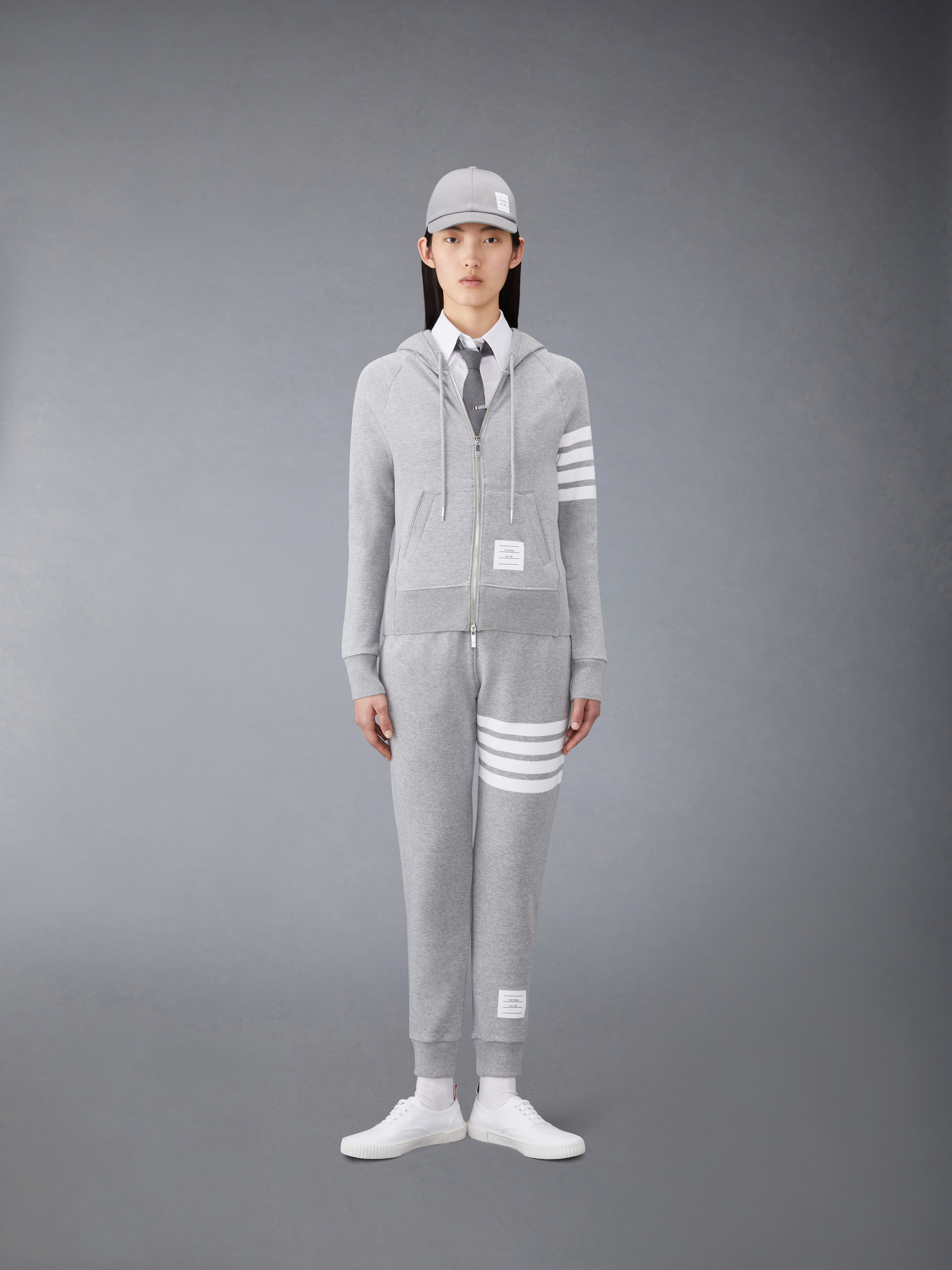 Light Grey Loopback Jersey Knit Engineered 4-bar Stripe Zip up Hoodie - 4