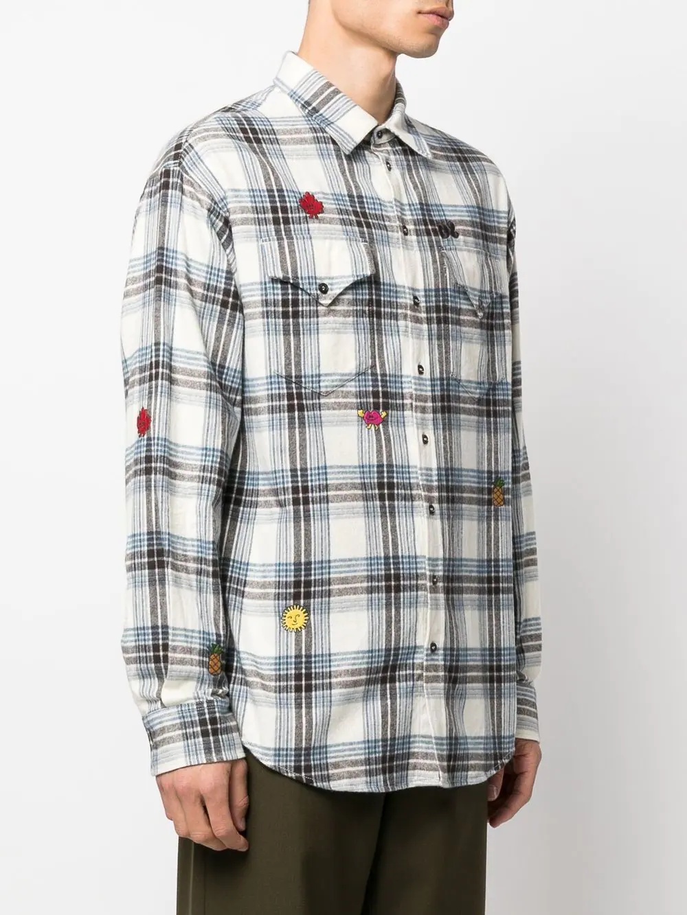 embroidered-detail plaid-check print shirt - 3