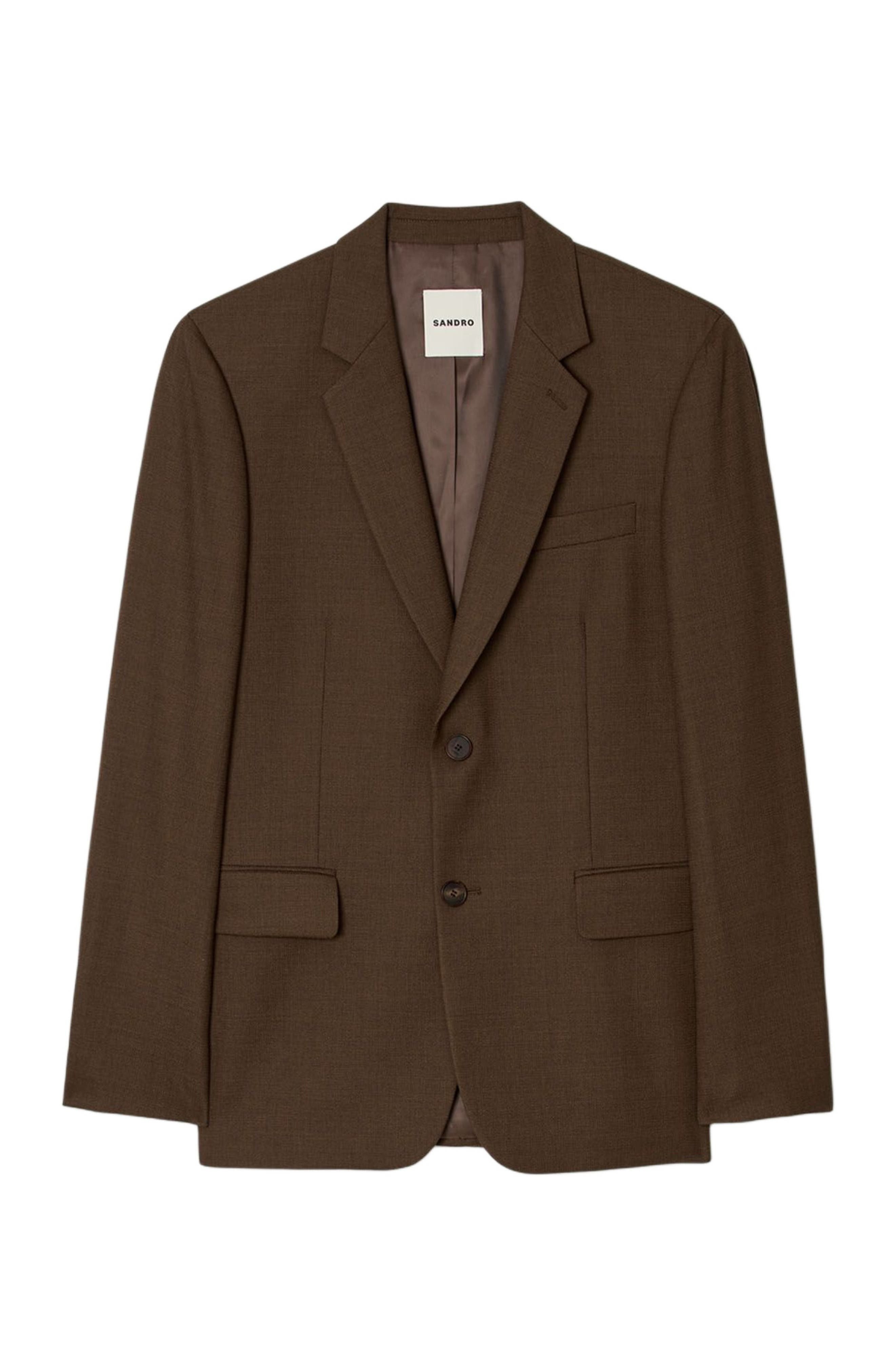 SANDRO Tailored Virgin Wool Jacket in Tobacco Brown at Nordstrom - 7