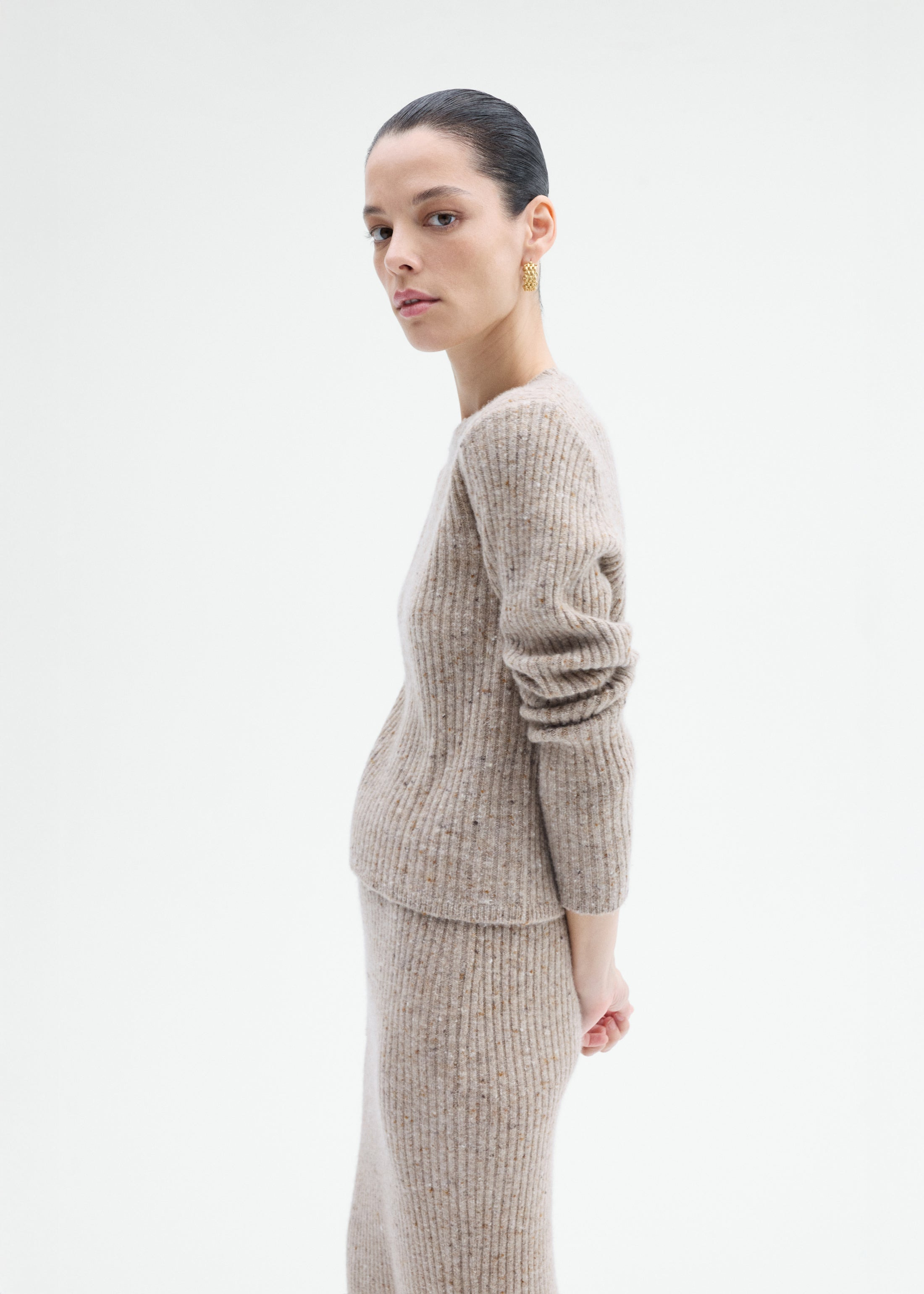 Fitted Long Sleeve Knit in Wool Cashmere - 3