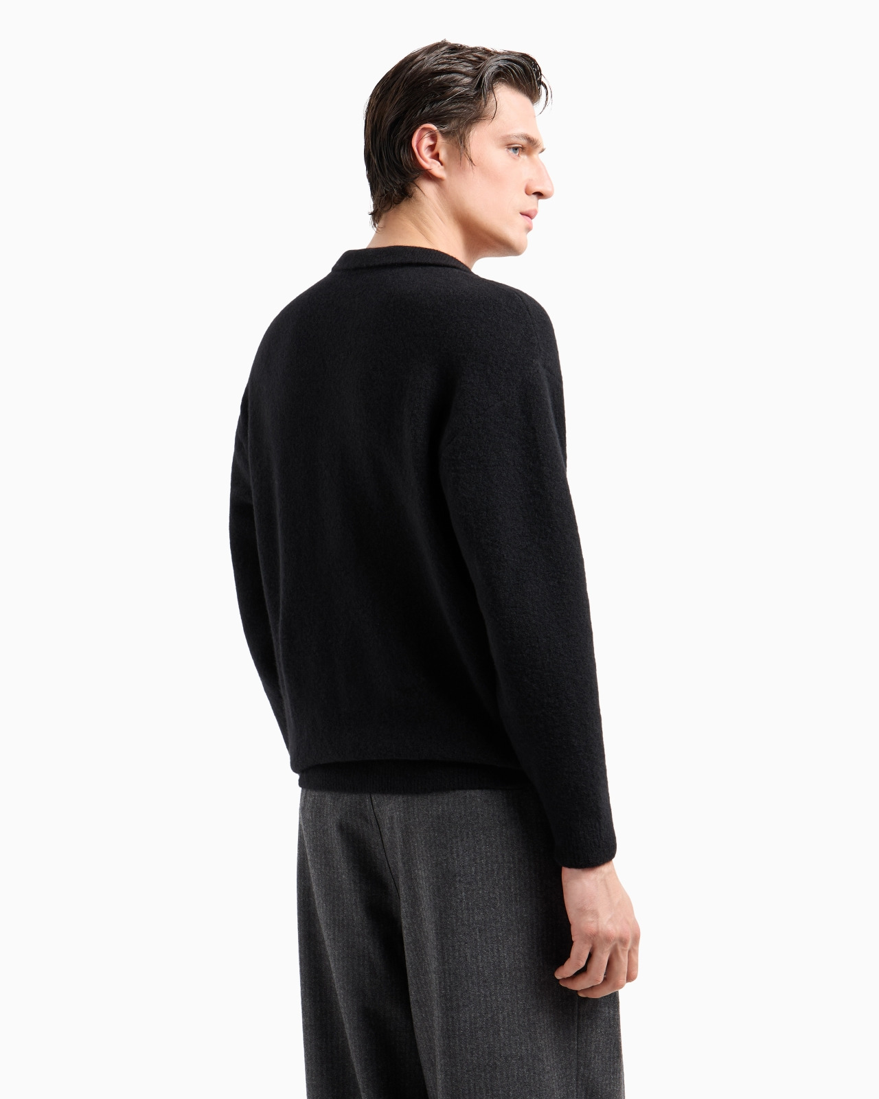 LONG-SLEEVED STRETCH POLO SHIRT IN CASHMERE AND SILK - 3