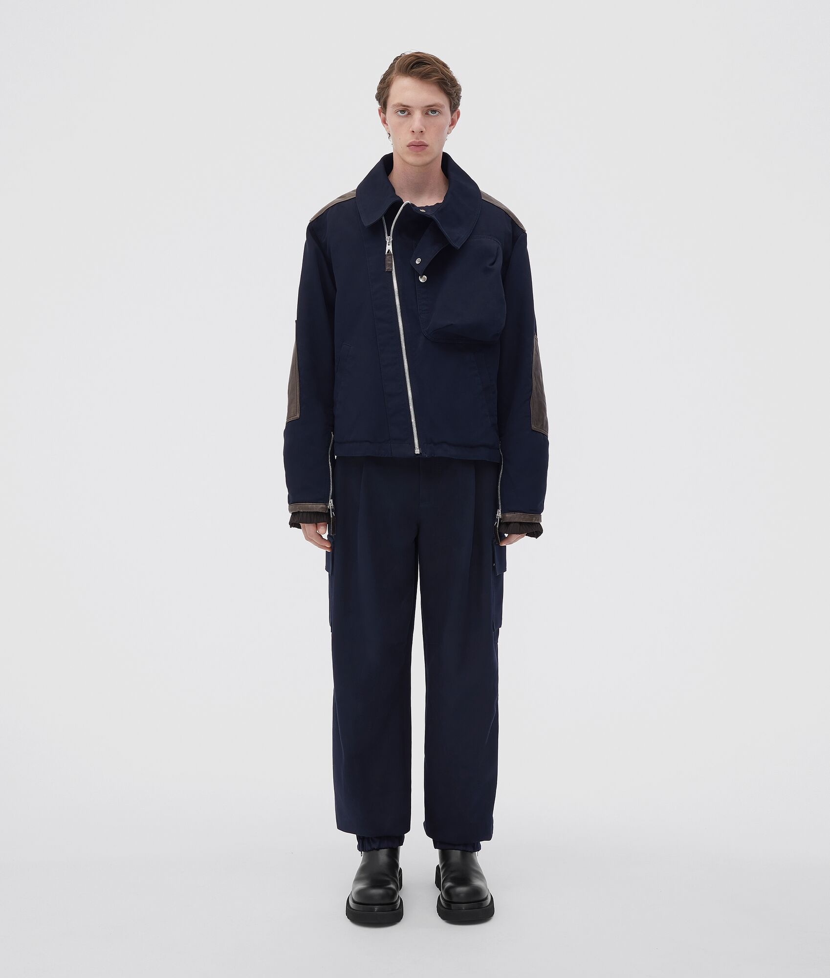 double cotton canvas jacket with leather details - 1