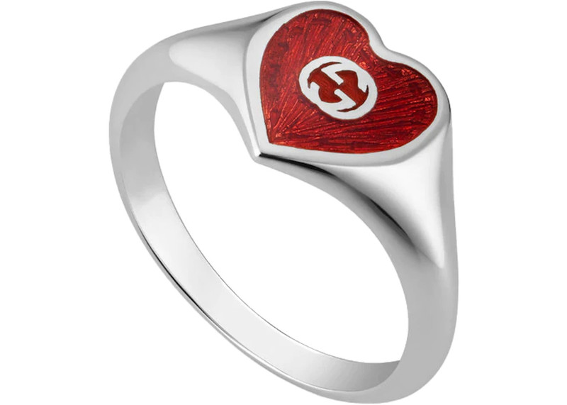 GUCCI Gucci Ring With Interlocking G Enamel Heart Silver/Red outlook