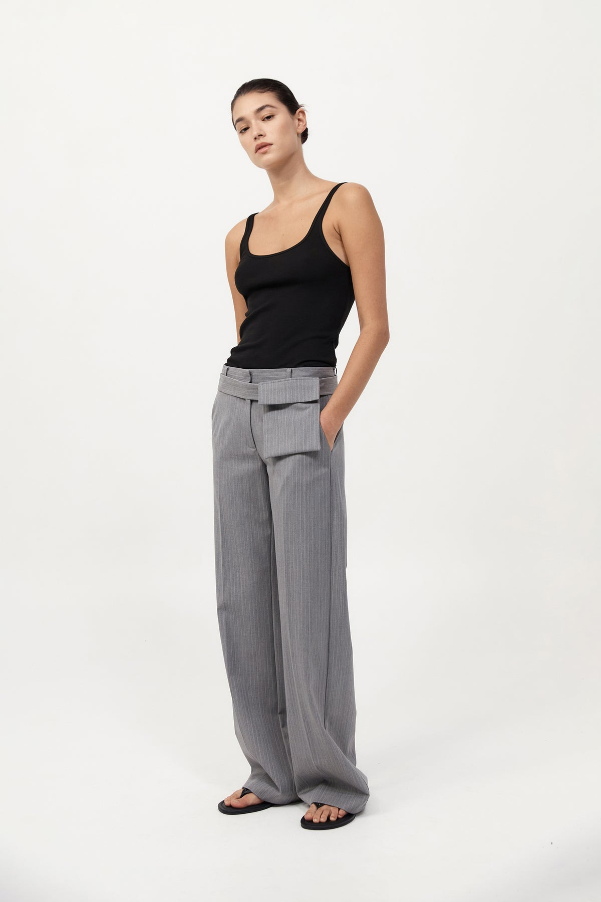 Carter Pocket Belt Pants - Grey Pinstripe - 2