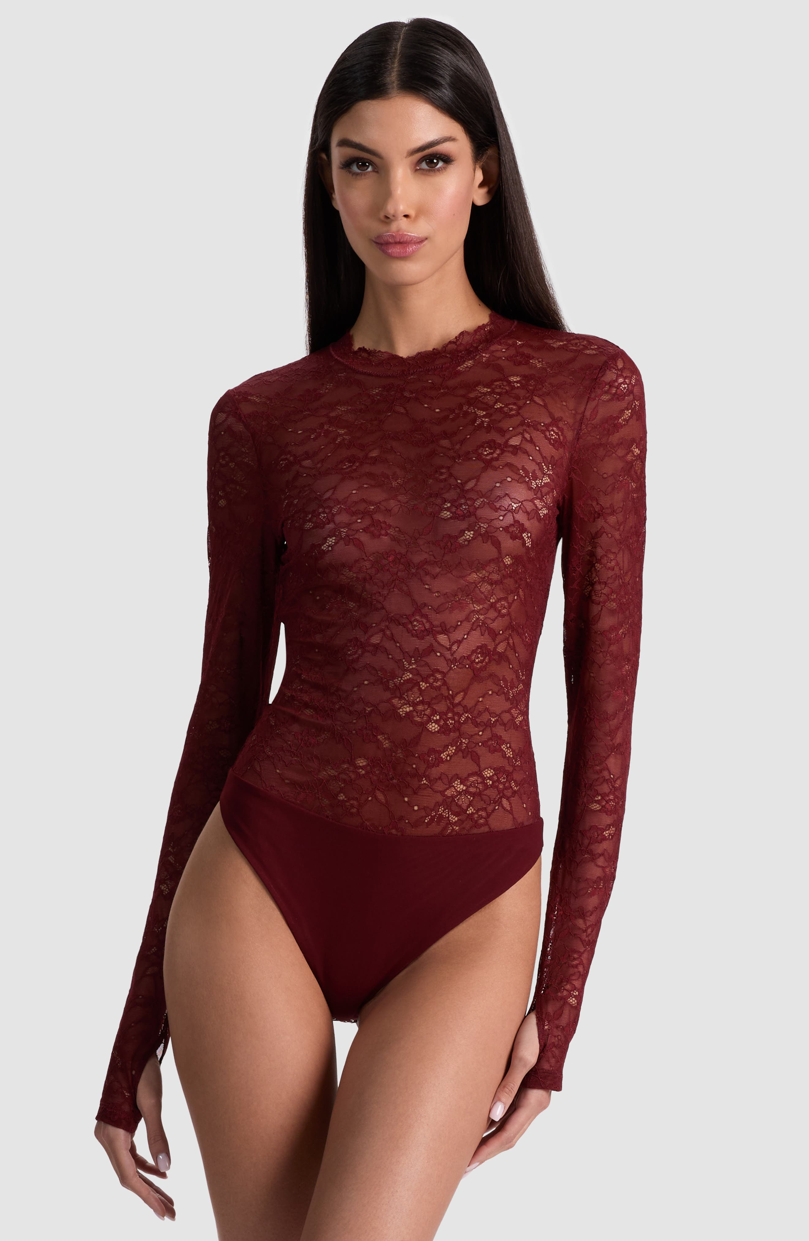 Alice + Olivia Taeyn Lace Bodysuit in Oxblood at Nordstrom - 5