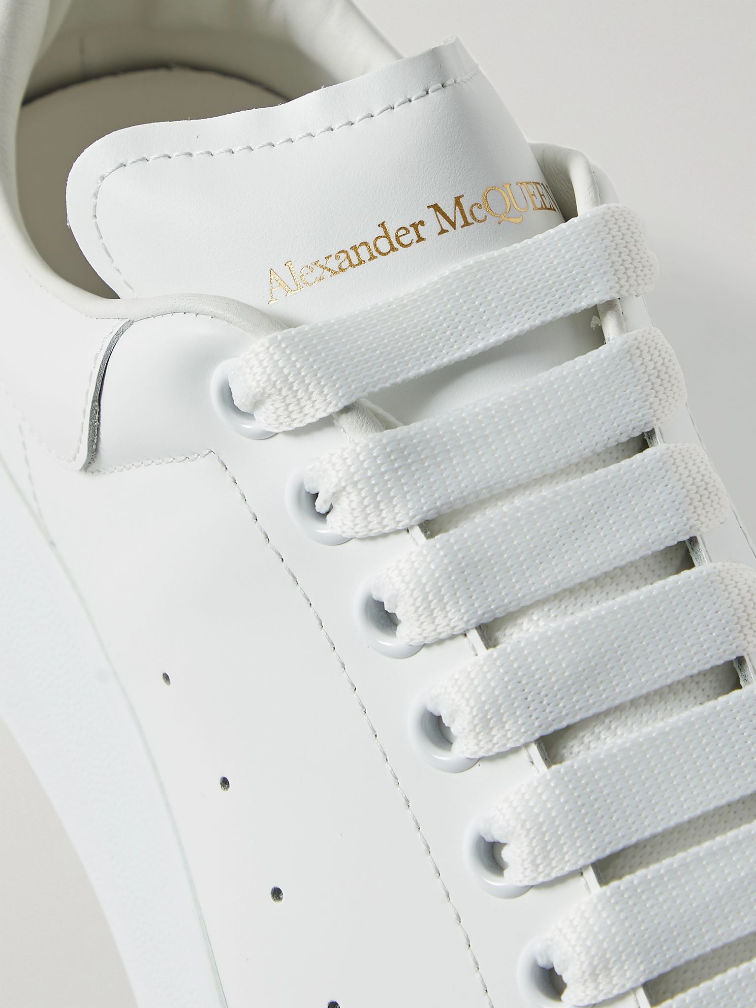 Exaggerated-Sole Leather Sneakers White - 5