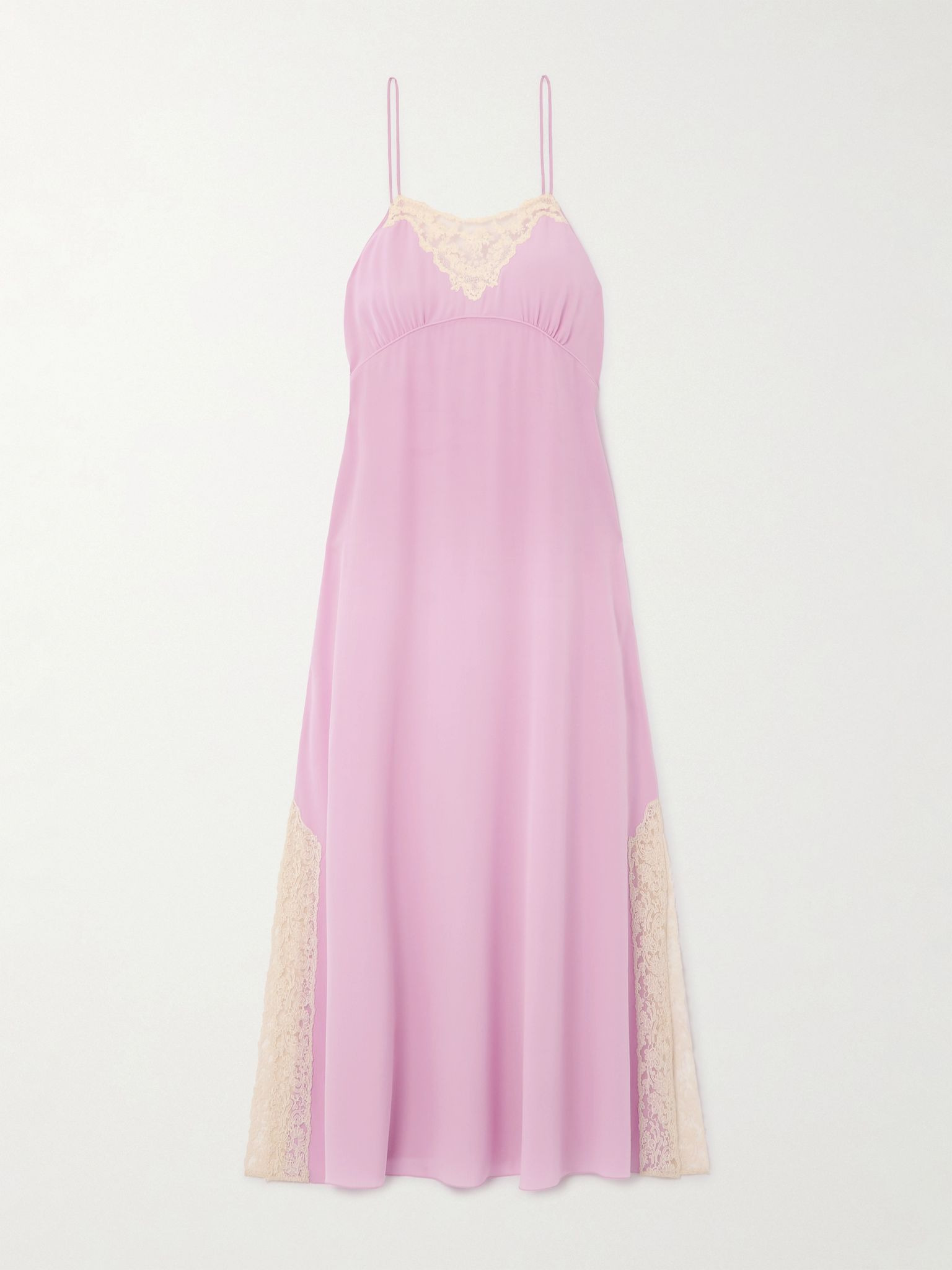Lace-trimmed silk crepe de chine midi dress Lilac - 1
