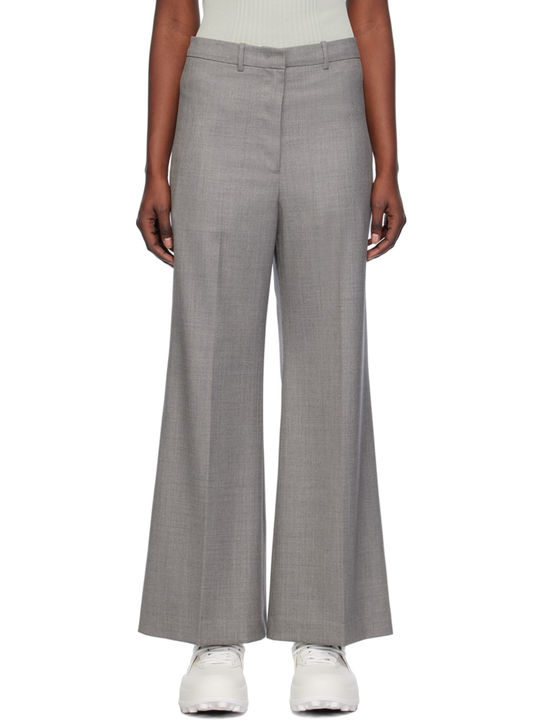 Gray Wide-Leg Trousers - 1