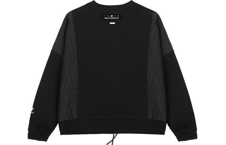 (WMNS) New Balance Solid Color Drawstring Round Neck Pullover Hoodie Black AWT14371-BK - 2