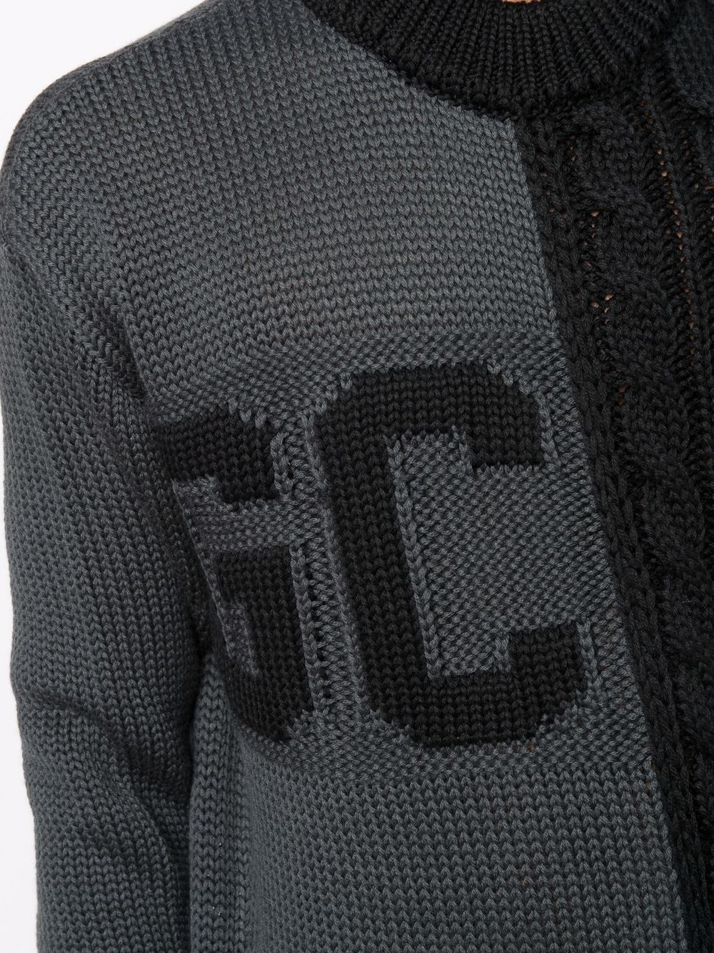 logo-printed cable-knit jumper - 5