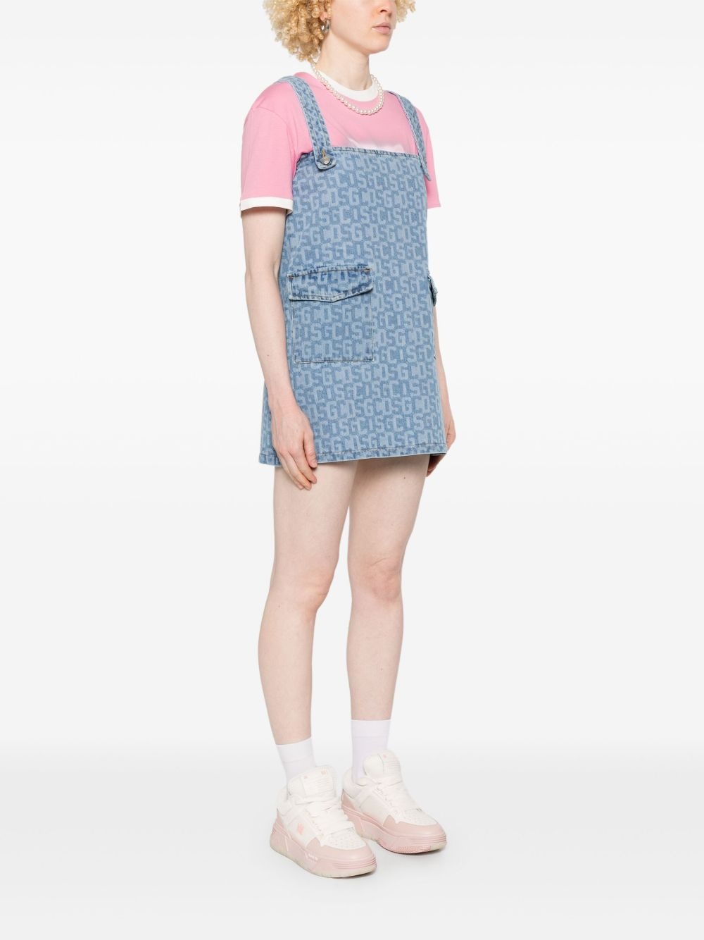 monogram-print denim mini dress - 3