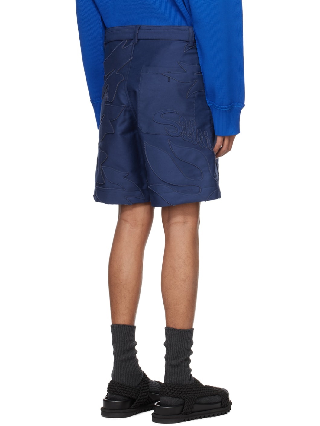 Blue Embroidered Shorts - 3