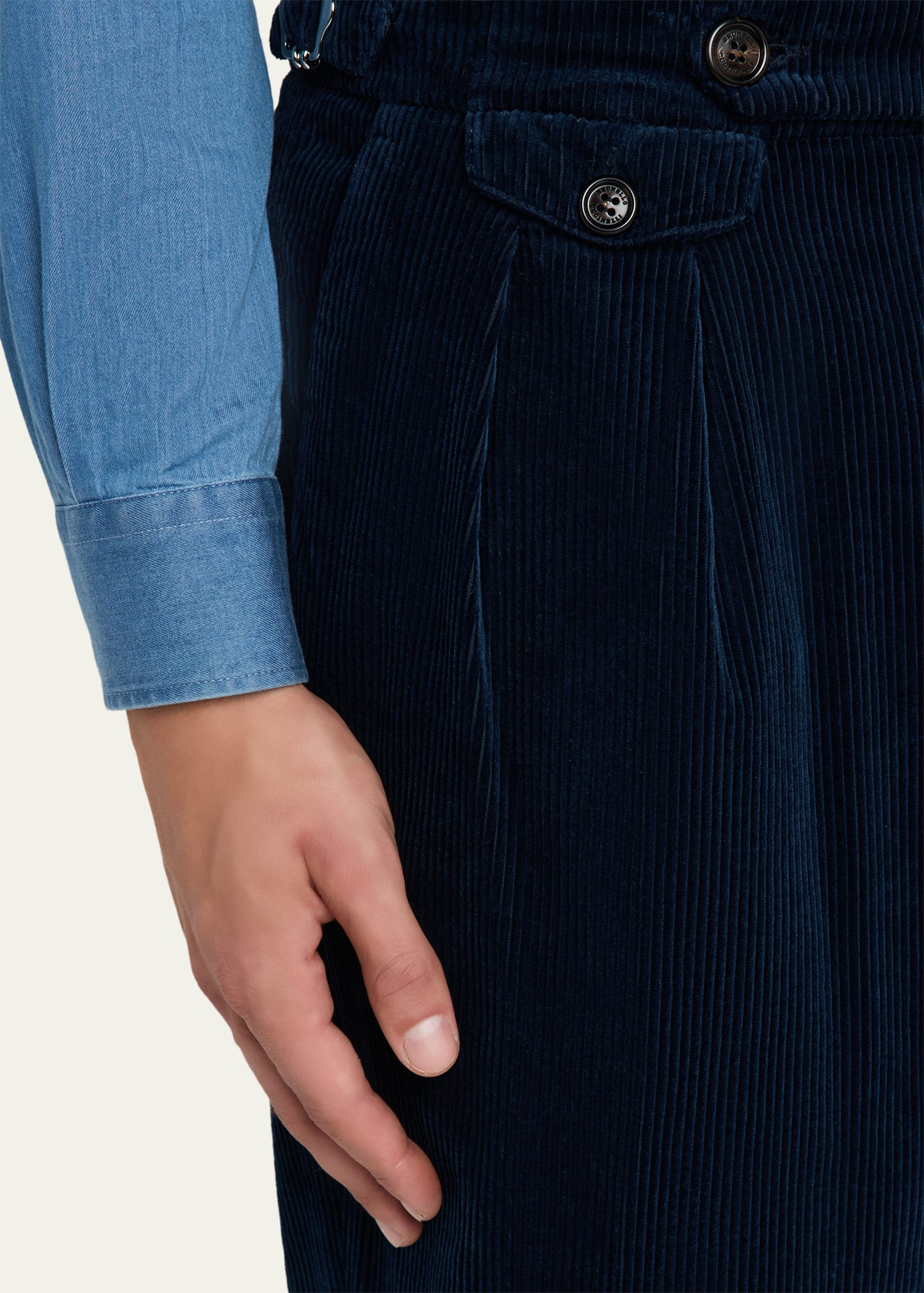Men's Cotton Corduroy Waist-Tab Pleated Pants - 5