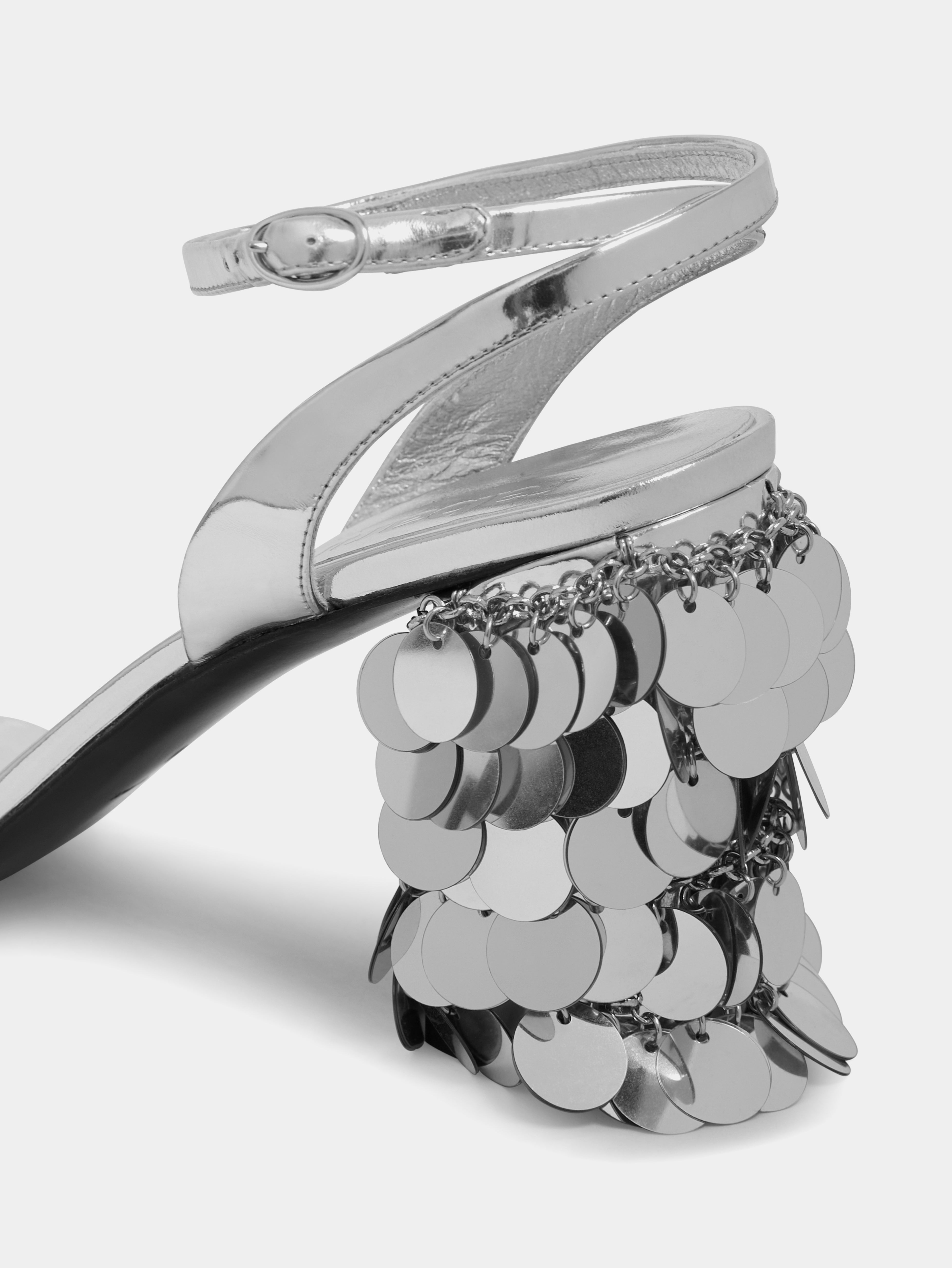 SILVER SANDALS WITH SPARKLE DISCS HEELS - 3