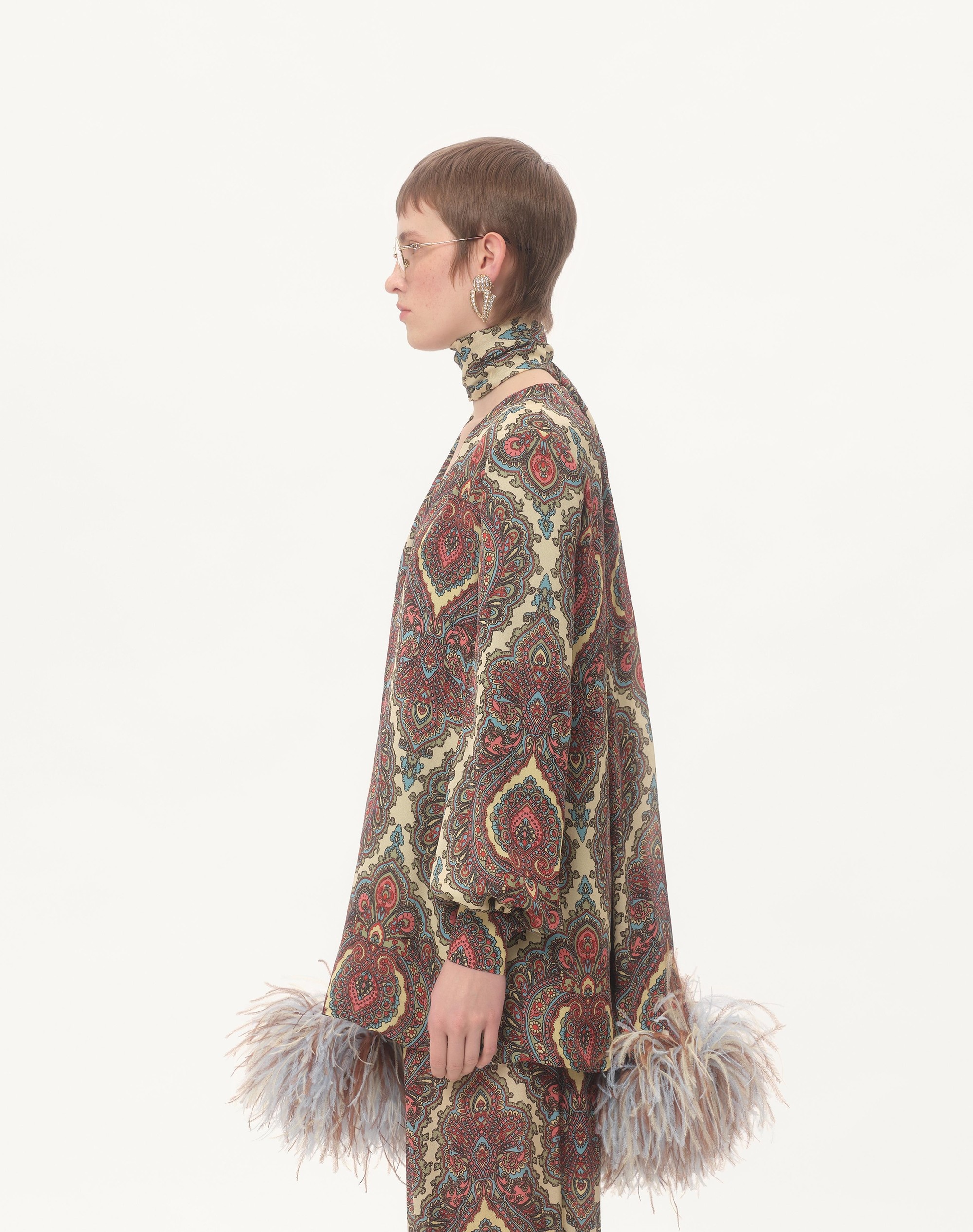 GEORGETTE TOP WITH VOYAGE IMAGINAIRE CASHMERE PRINT WITH FEATHERS - 7