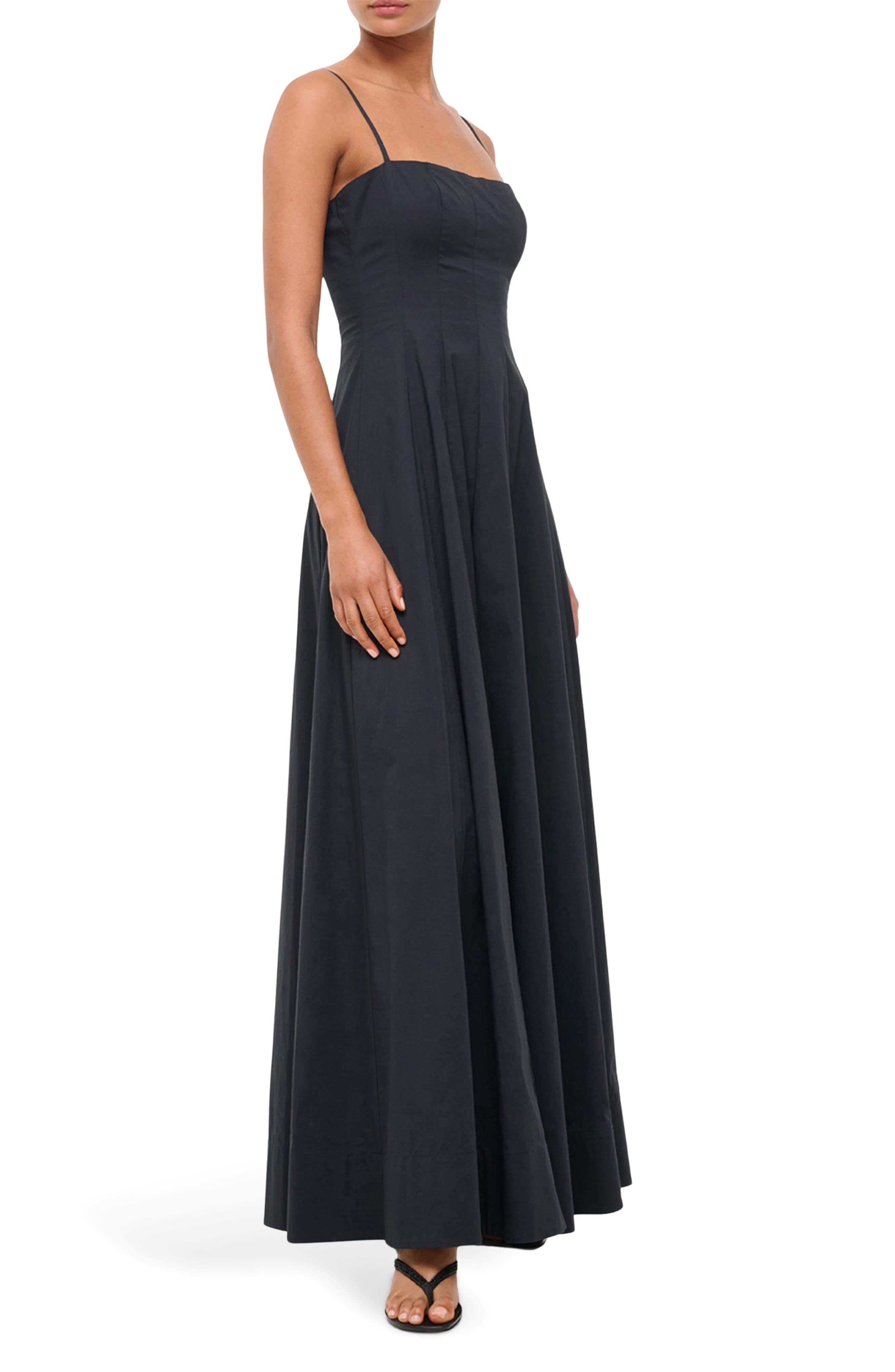 STAUD Wylie Pleated Fit & Flare Maxi Sundress in Black at Nordstrom - 3