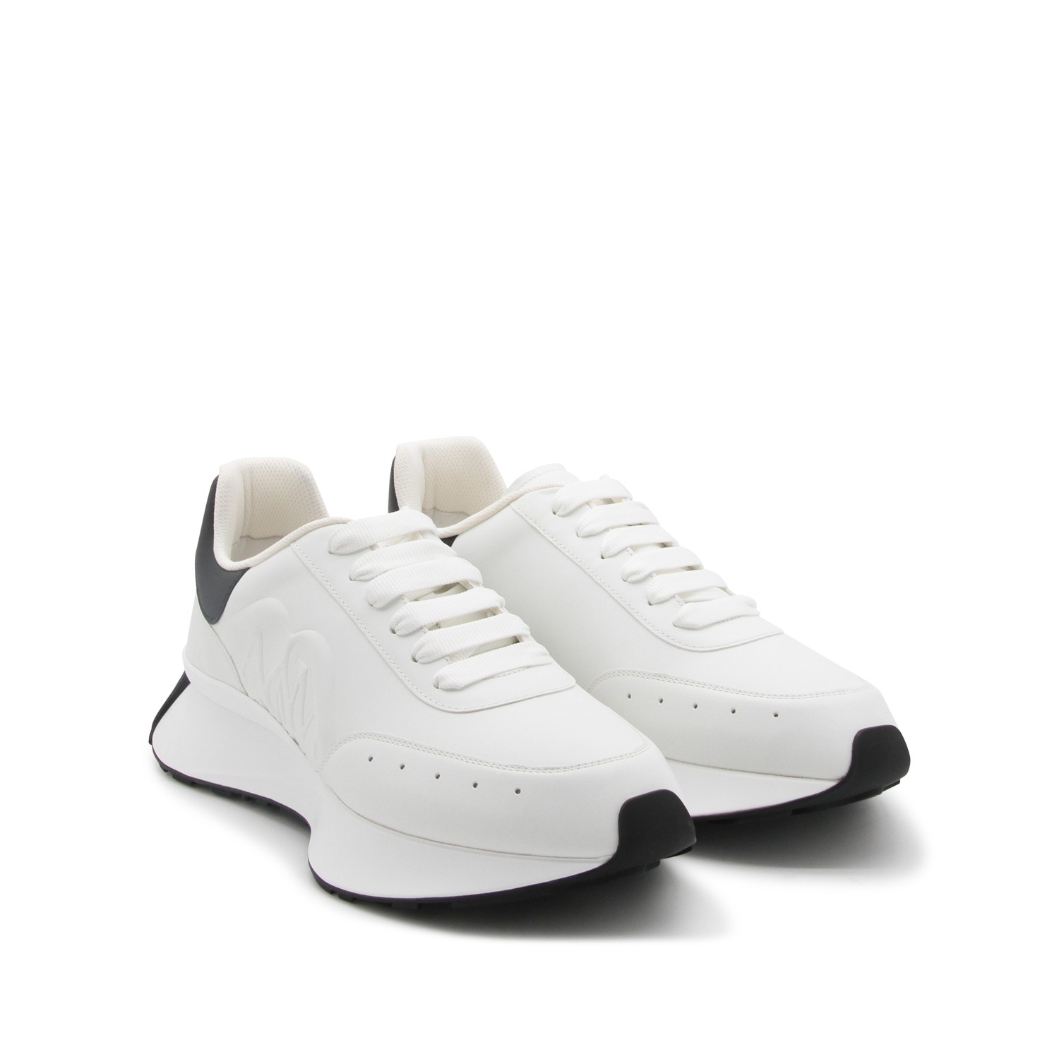 WHITE AND BLACK LEATHER SPRINT SNEAKERS - 2
