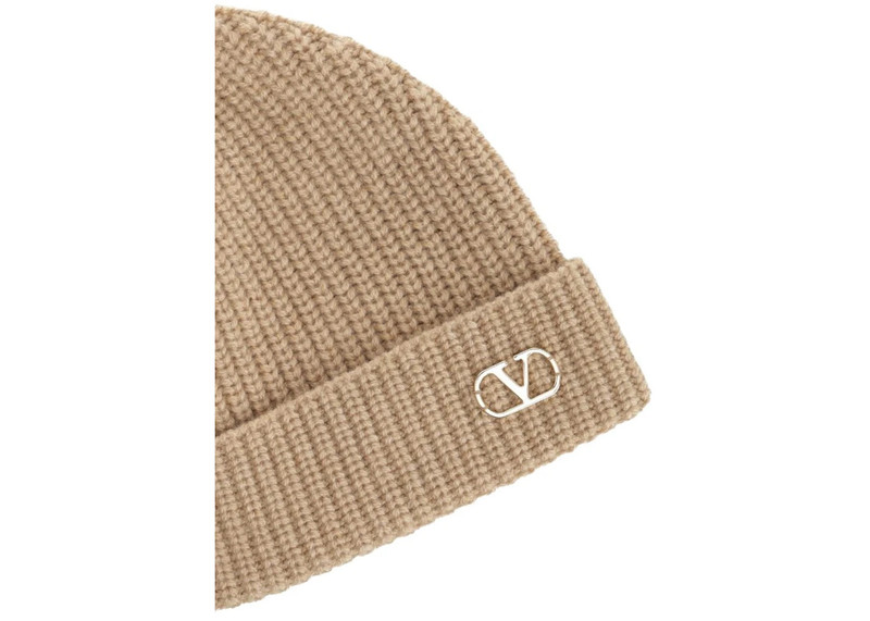 Valentino Valentino VLogo Cashmere Signature Knitted Beanie Beige outlook