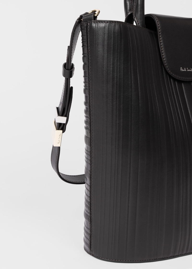 Dark Brown 'Shadow Stripe' Leather Bucket Bag 6