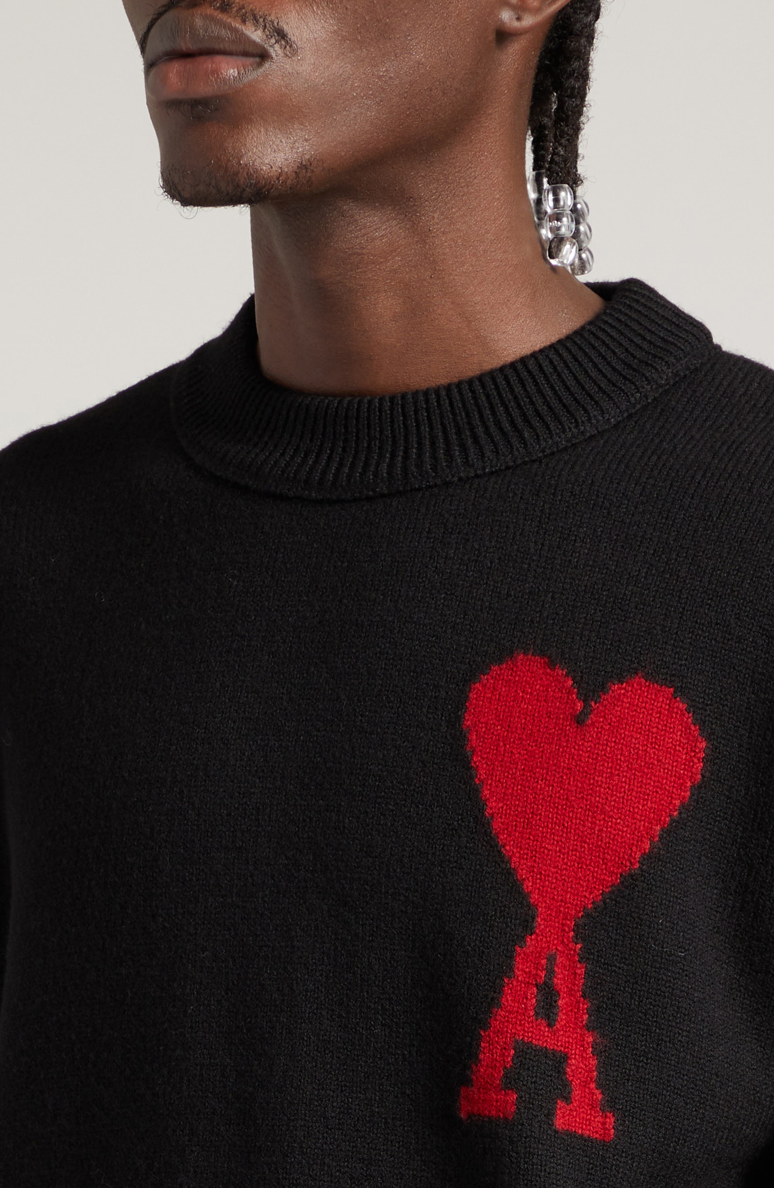 AMI PARIS Ami de Coeur Monogram Crewneck Sweater in 009 Noir/rouge at Nordstrom - 4