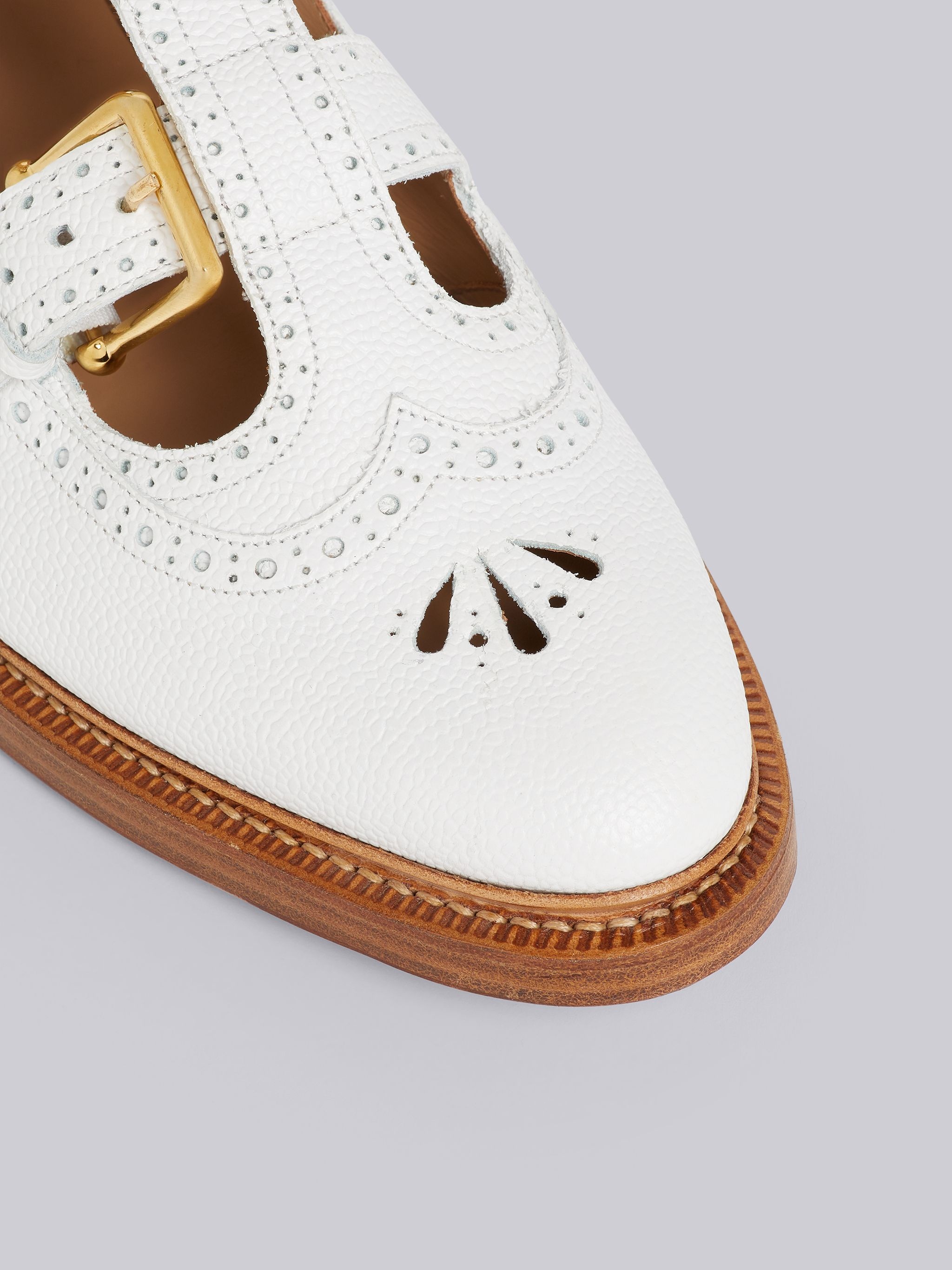 White Pebbled Calfskin 2-Strap T-Bar Thom John - 2