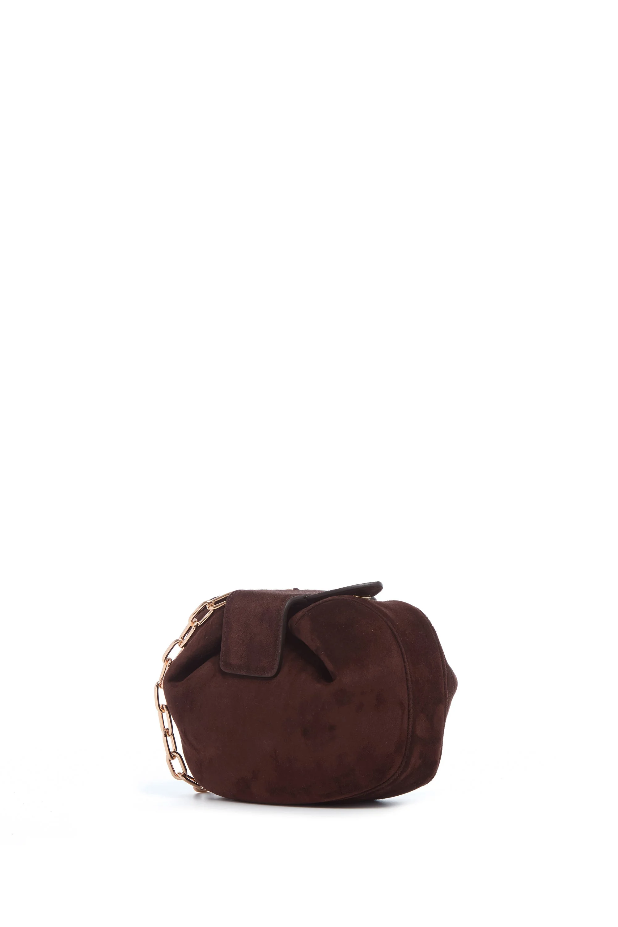 Soft Demi Clutch with Chain in Dark Brown Suede - 1