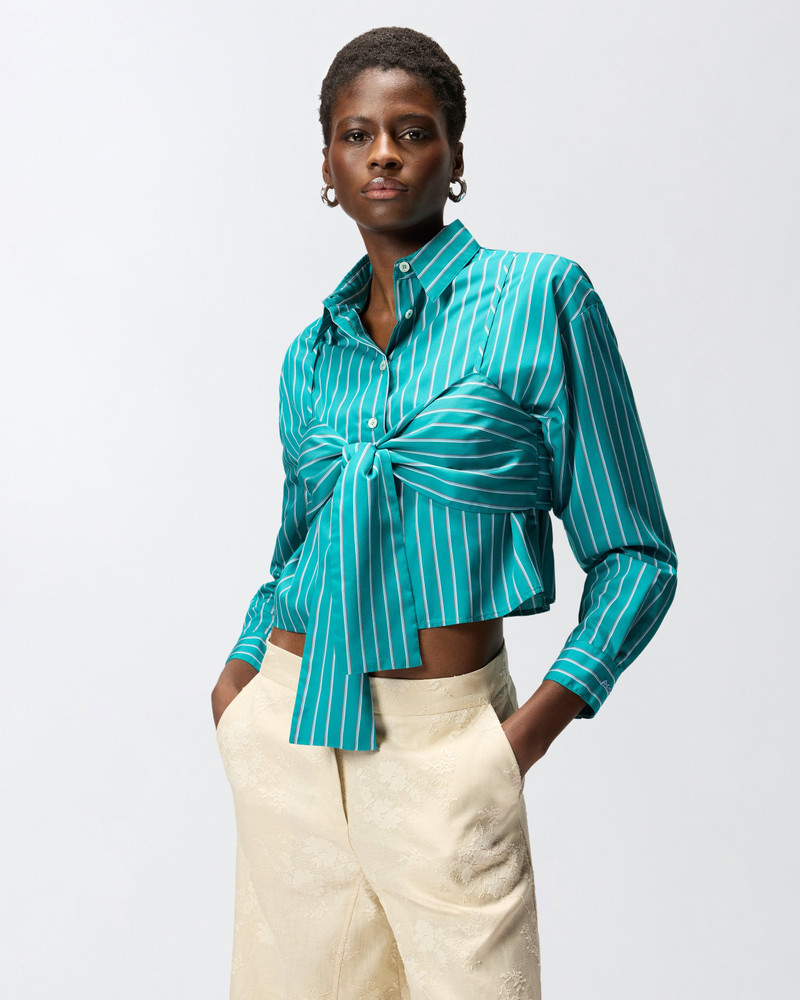 STRIPED CROPPED SHIRT WITH BOW 3