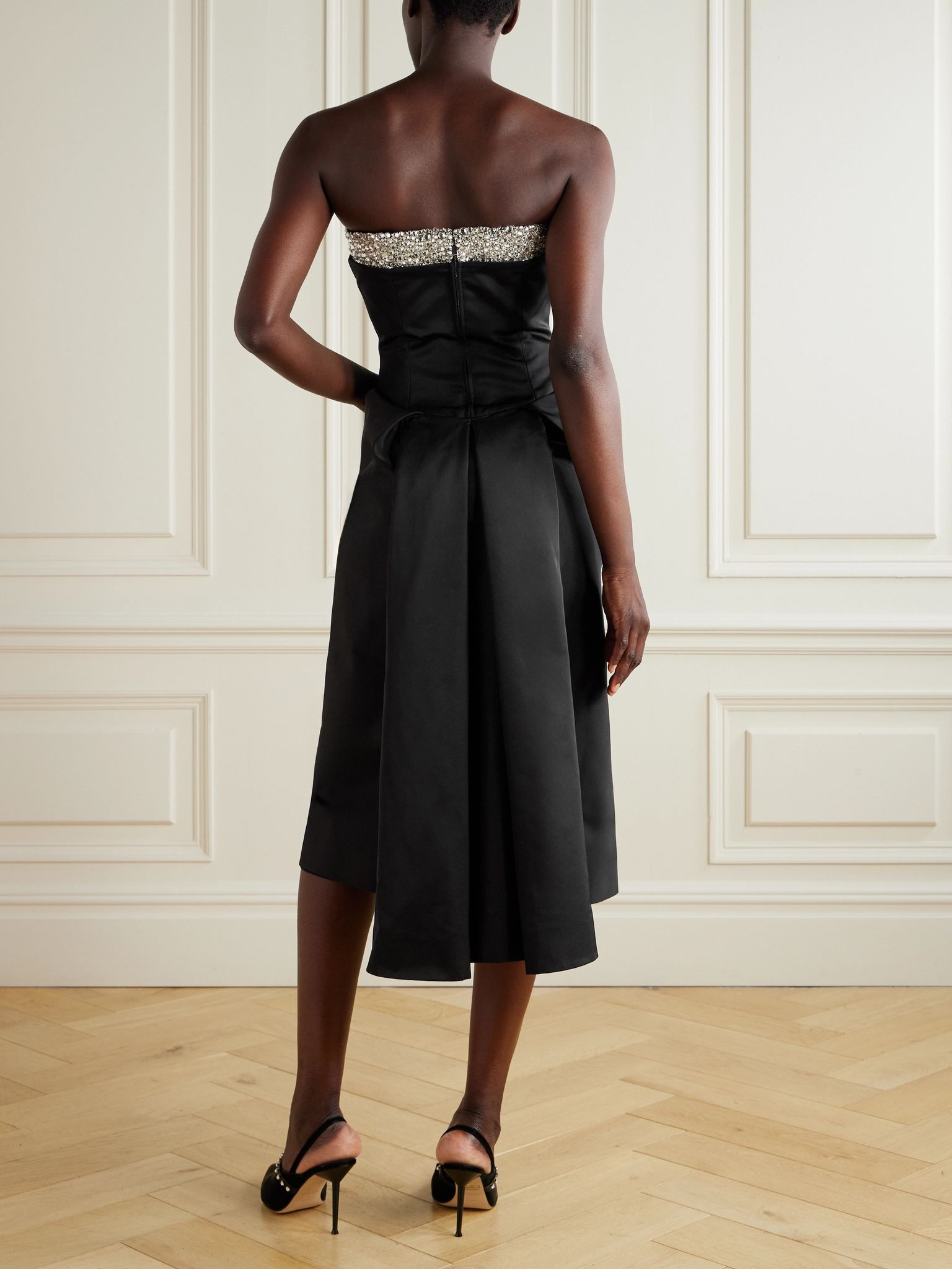 Strapless crystal-embellished taffeta midi dress Black - 3