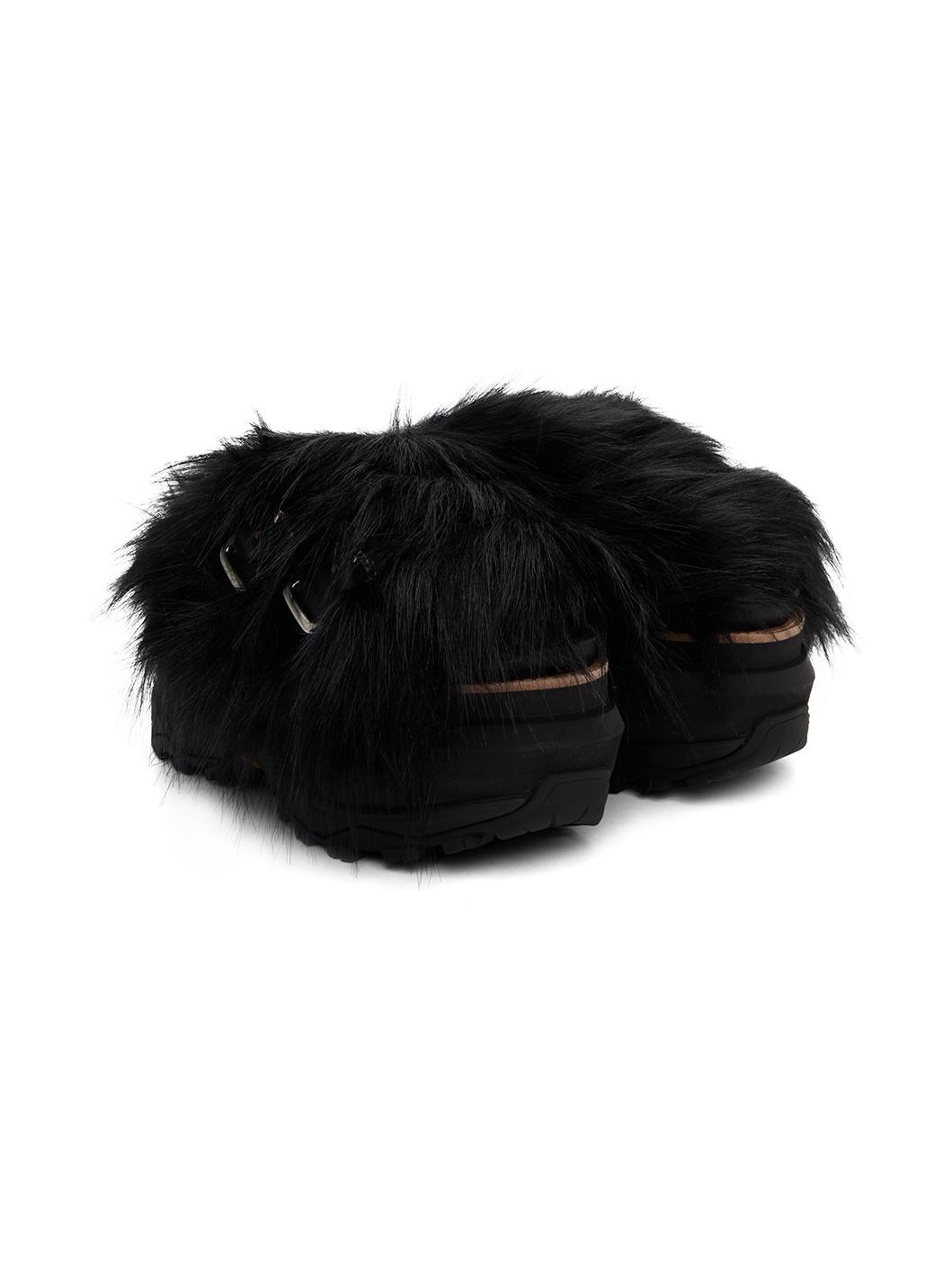 Black Faux-Fur Sandals - 4