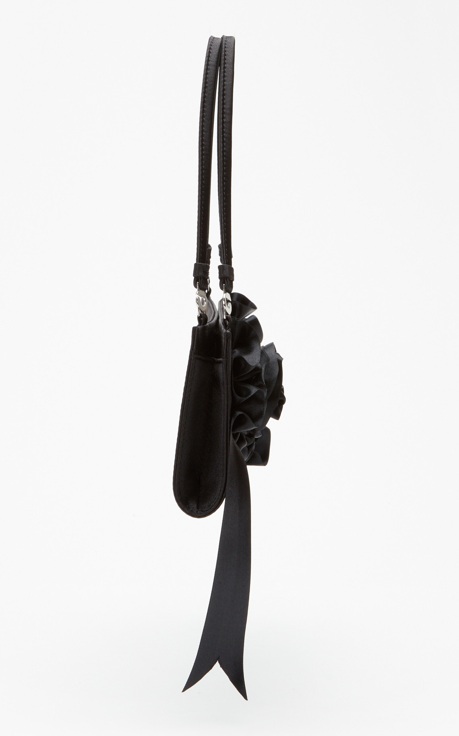 Pleated Ribbon Satin Pochette Bag black - 9