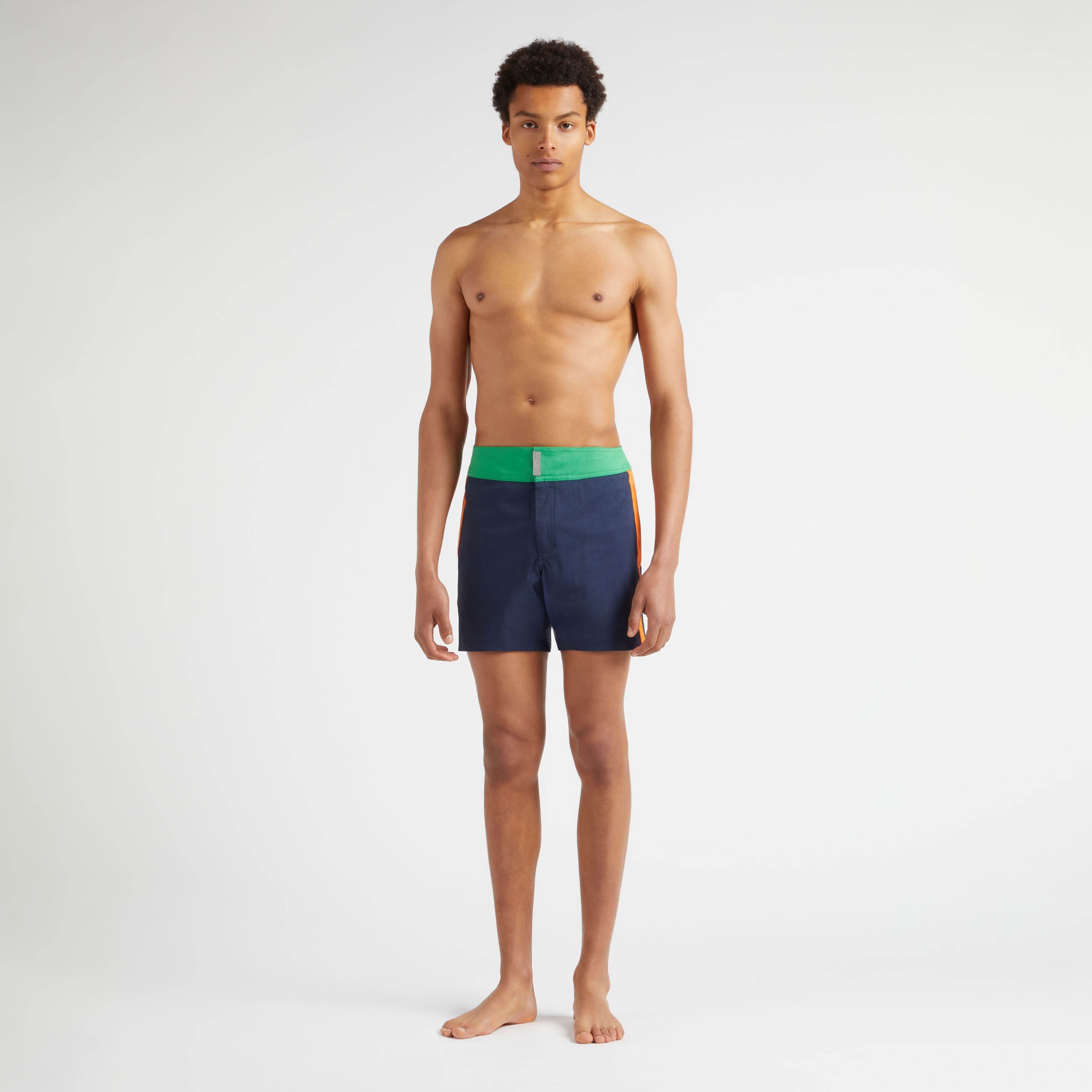 Men Stretch Swim Trunks Flat Belt Color Block - 3