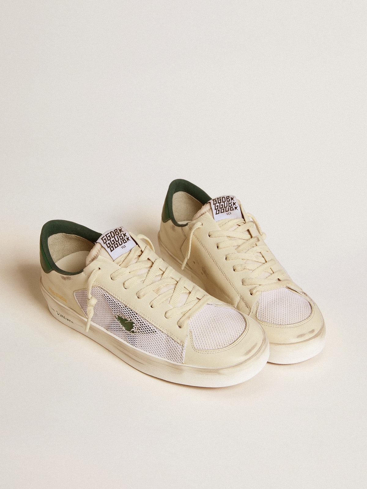 Stardan in white suede and mesh with green leather star and heel tab - 2