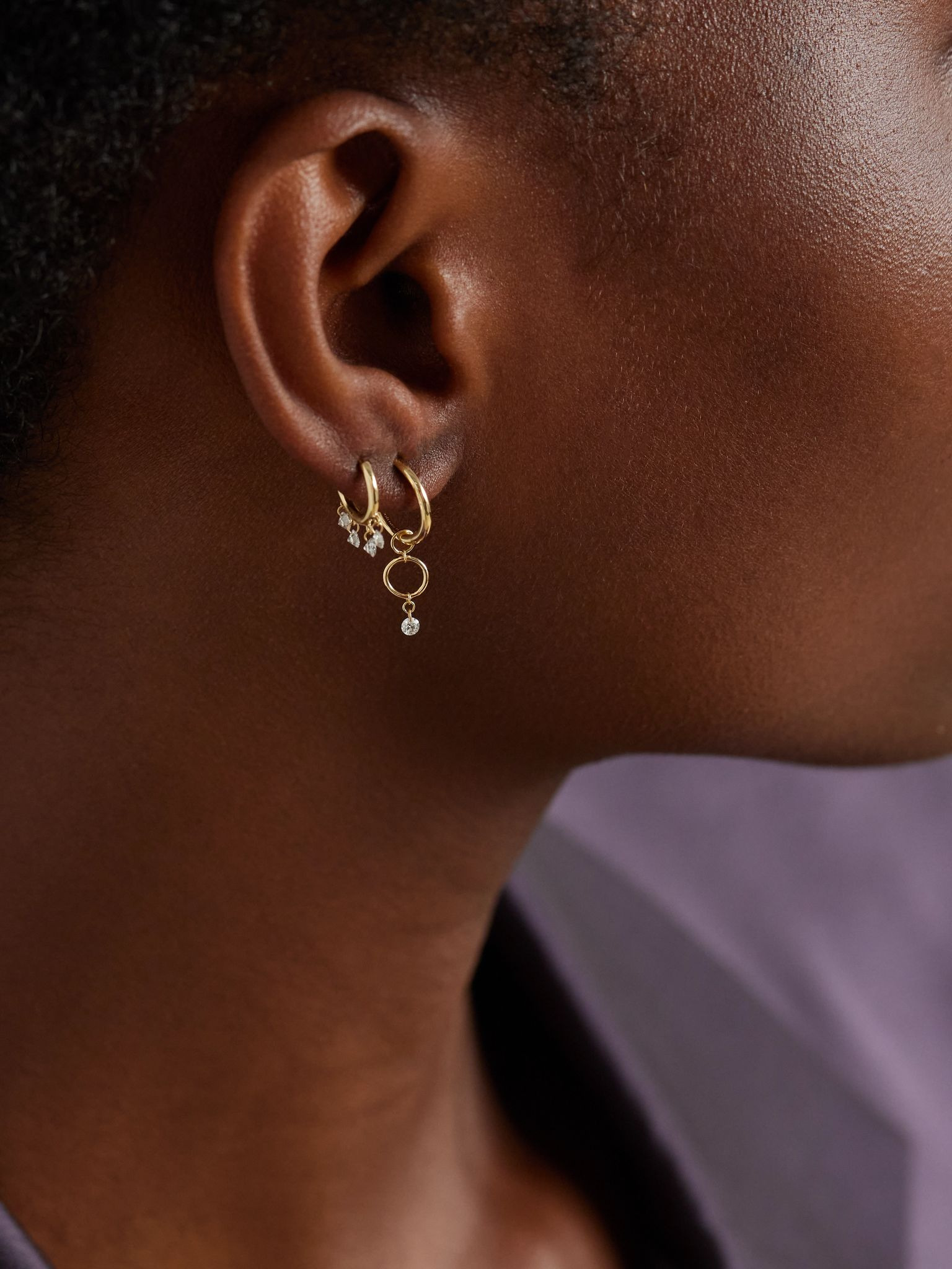 Circles 18-karat gold diamond single hoop earring Gold - 4