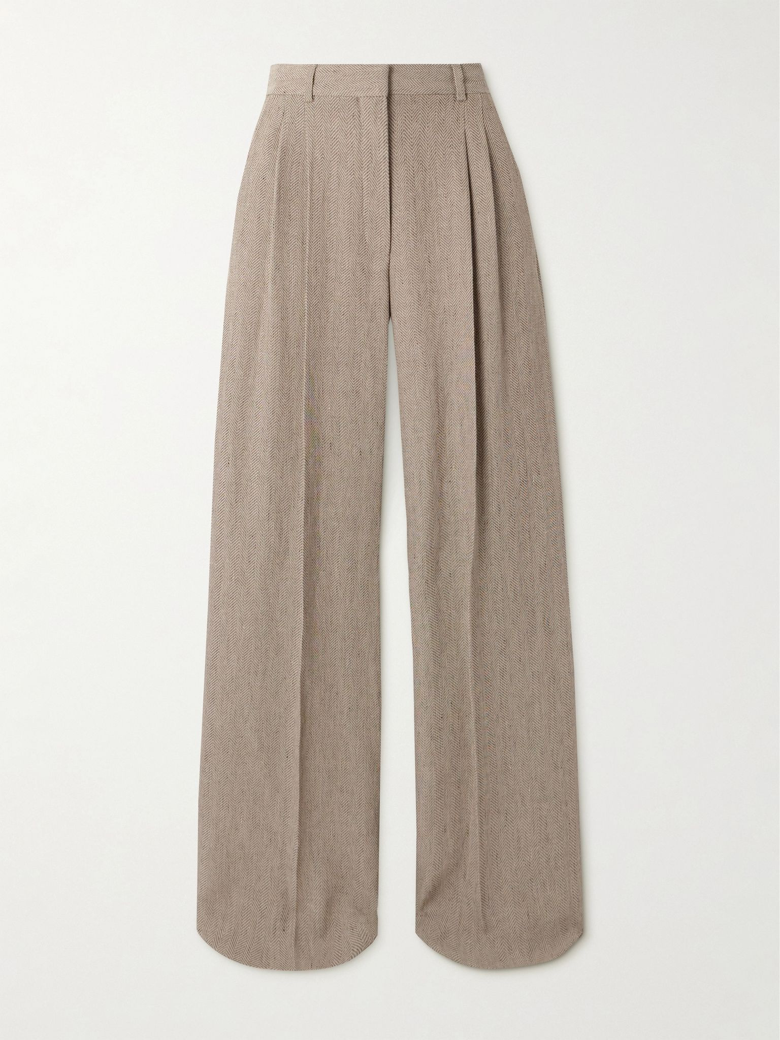 Nyack pleated herringbone linen wide-leg pants Brown - 1