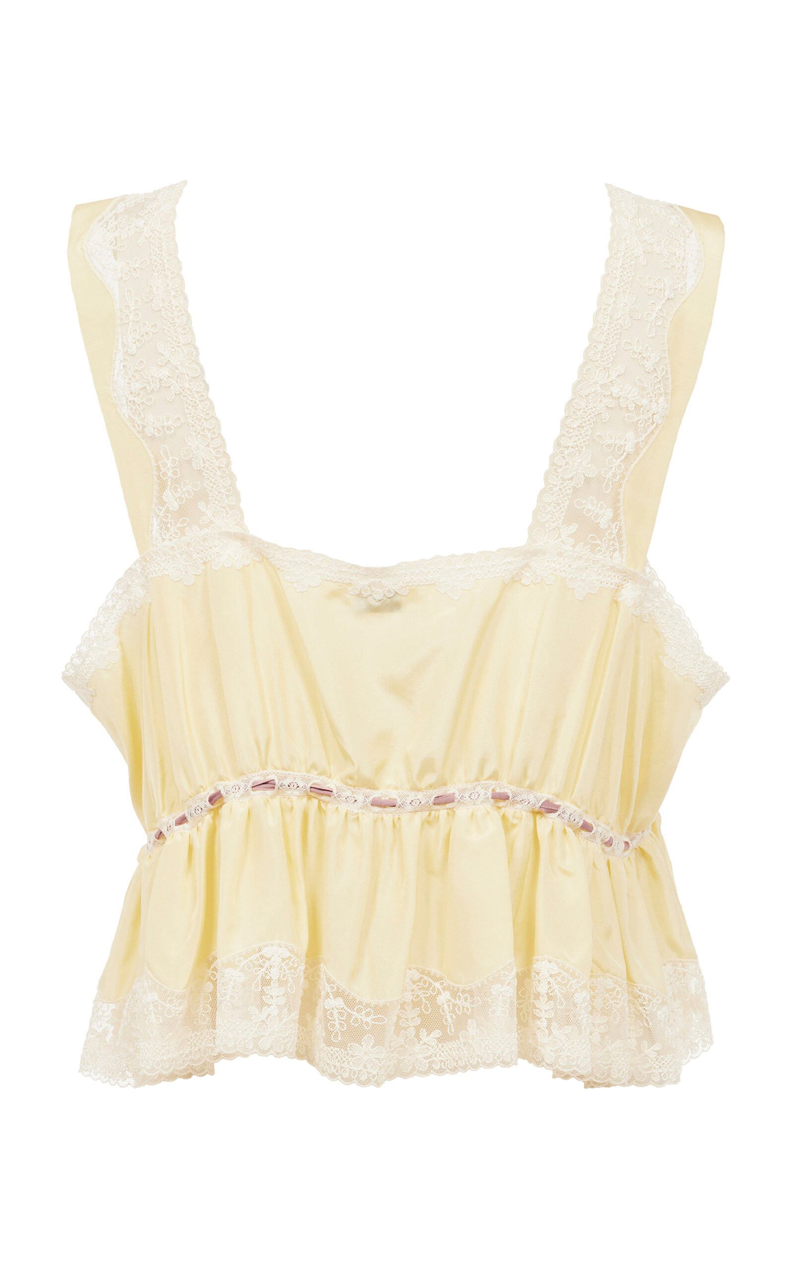 Lace-Trimmed Silk Habotai Crop Top yellow - 5