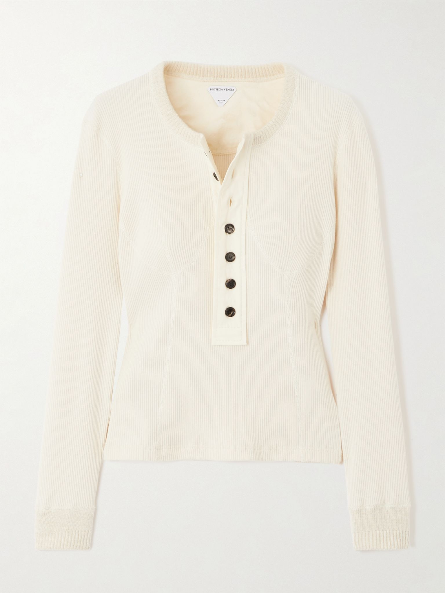 Ribbed stretch-cotton Henley top Neutral - 1