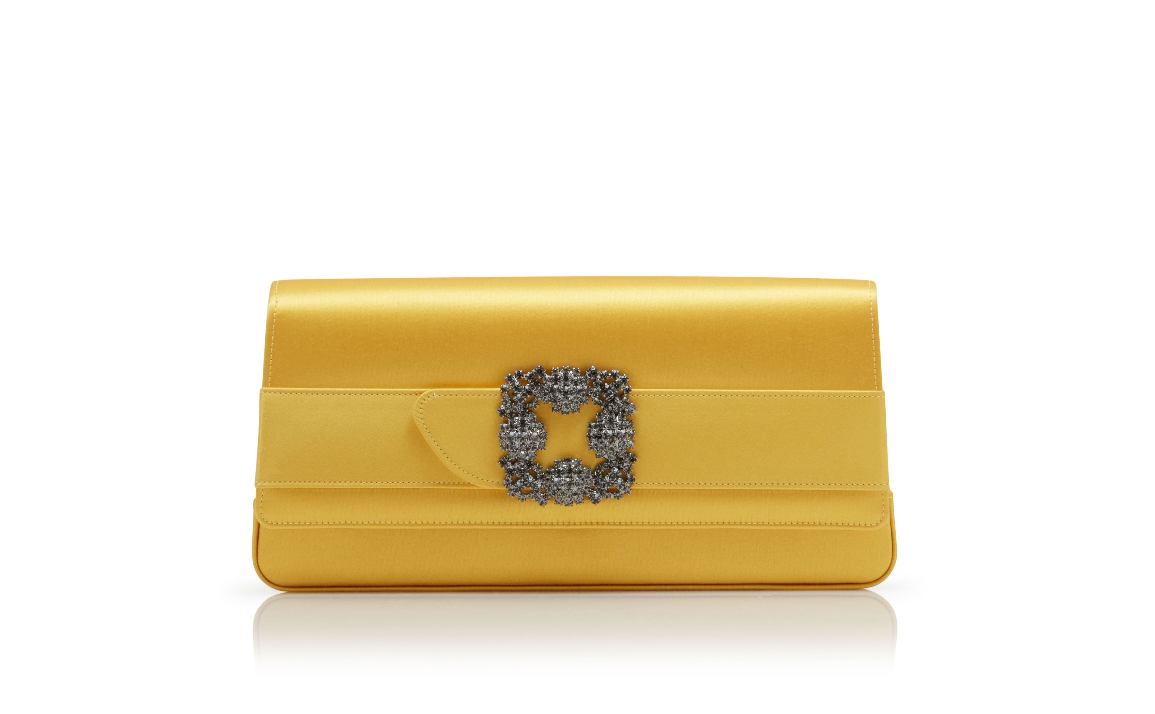 Yellow Satin Jewel Buckle Clutch - 1