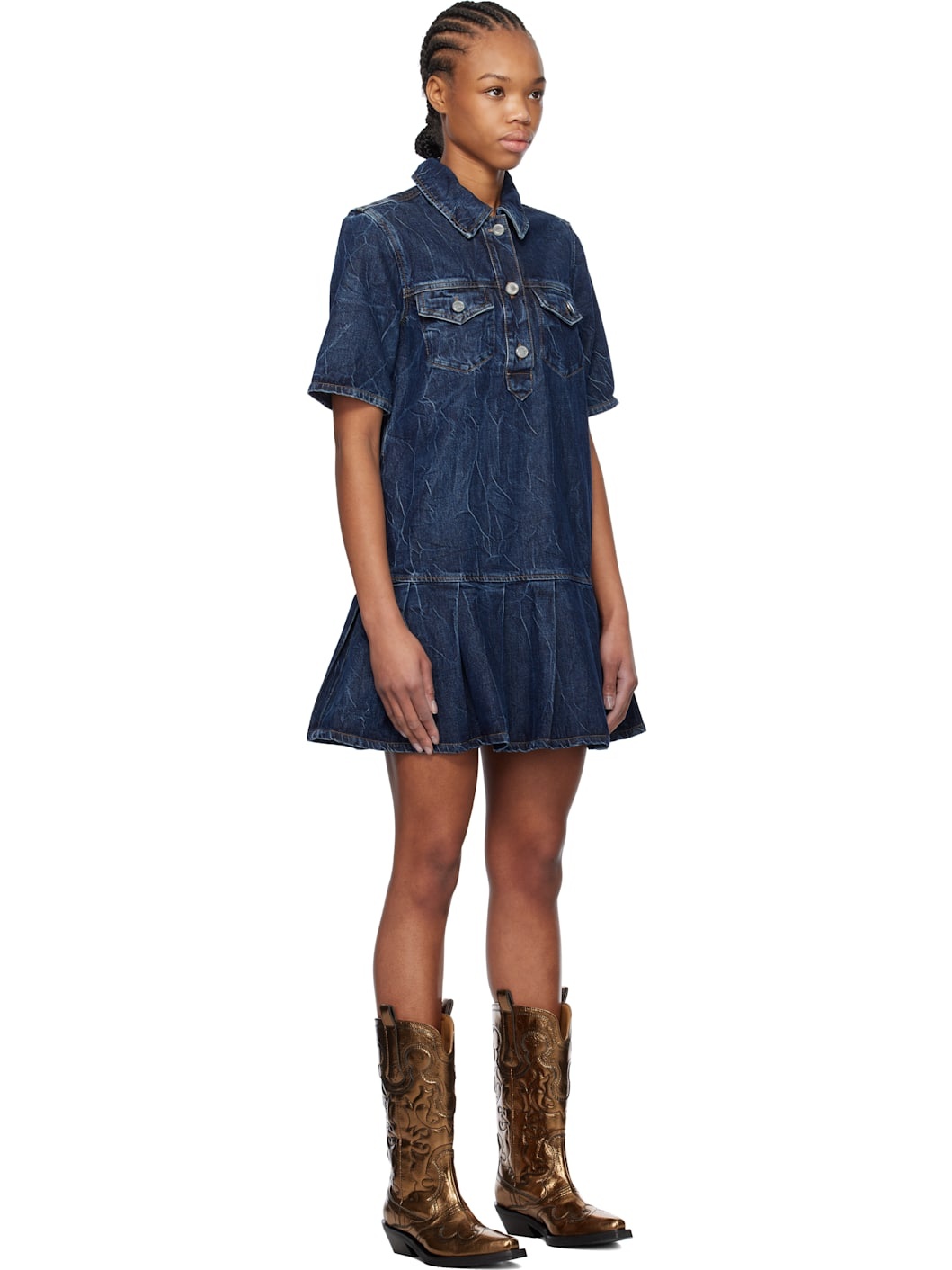 GANNI Blue Crinkled Future Denim Minidress | REVERSIBLE