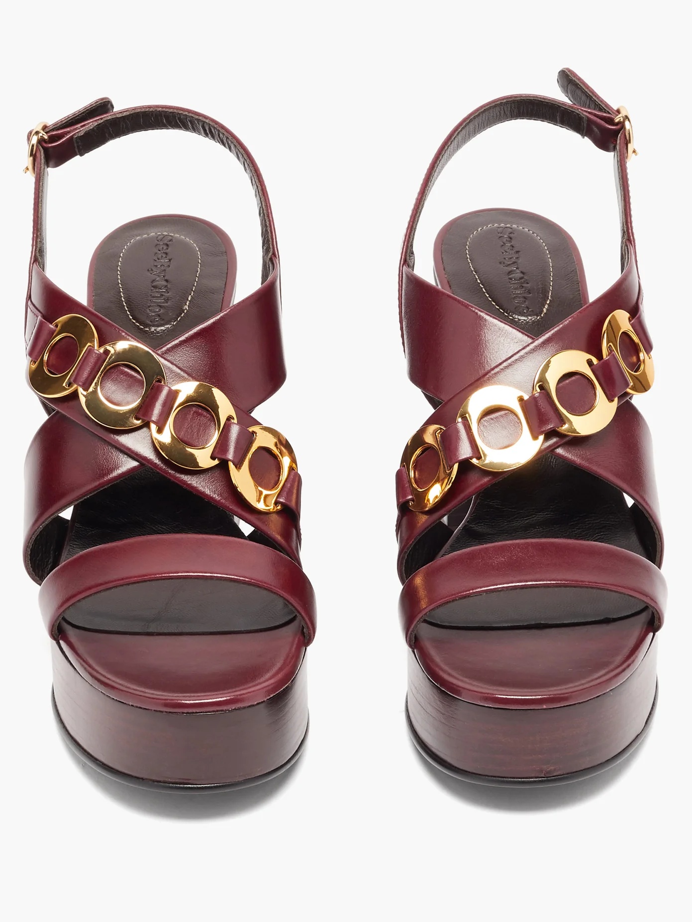 Chain-link leather platform sandals - 5