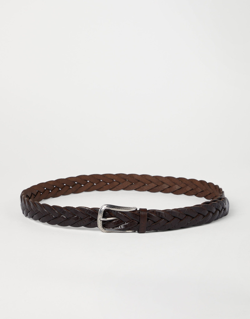 Scratched braided calfskin belt with detailed buckle - 1