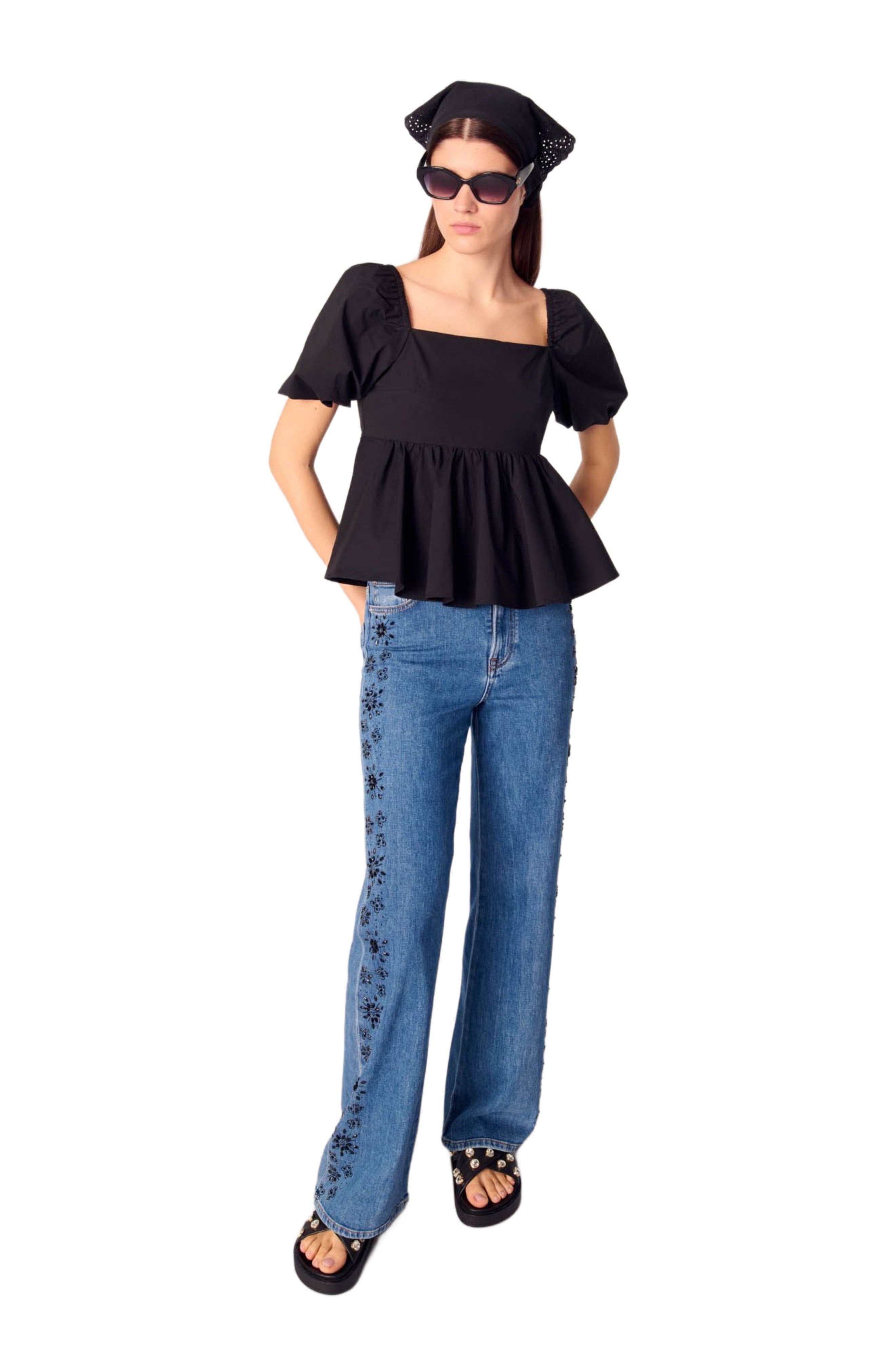 maje Embroidered jeans with rhinestones in Blue at Nordstrom - 7